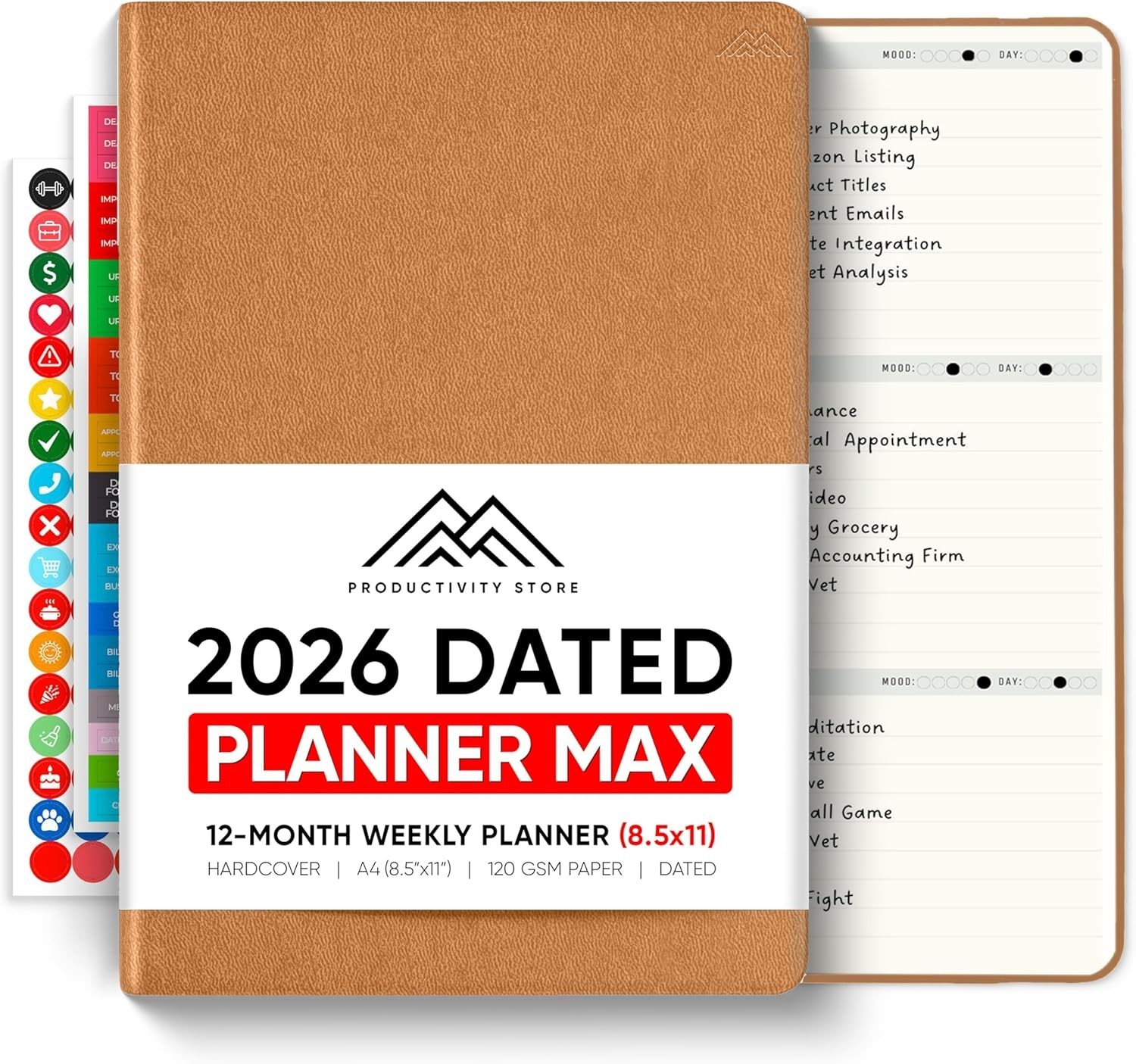 Stylish Brown Hardcover 2026 Planner – 8.5″ x 11″ for Ultimate Productivity