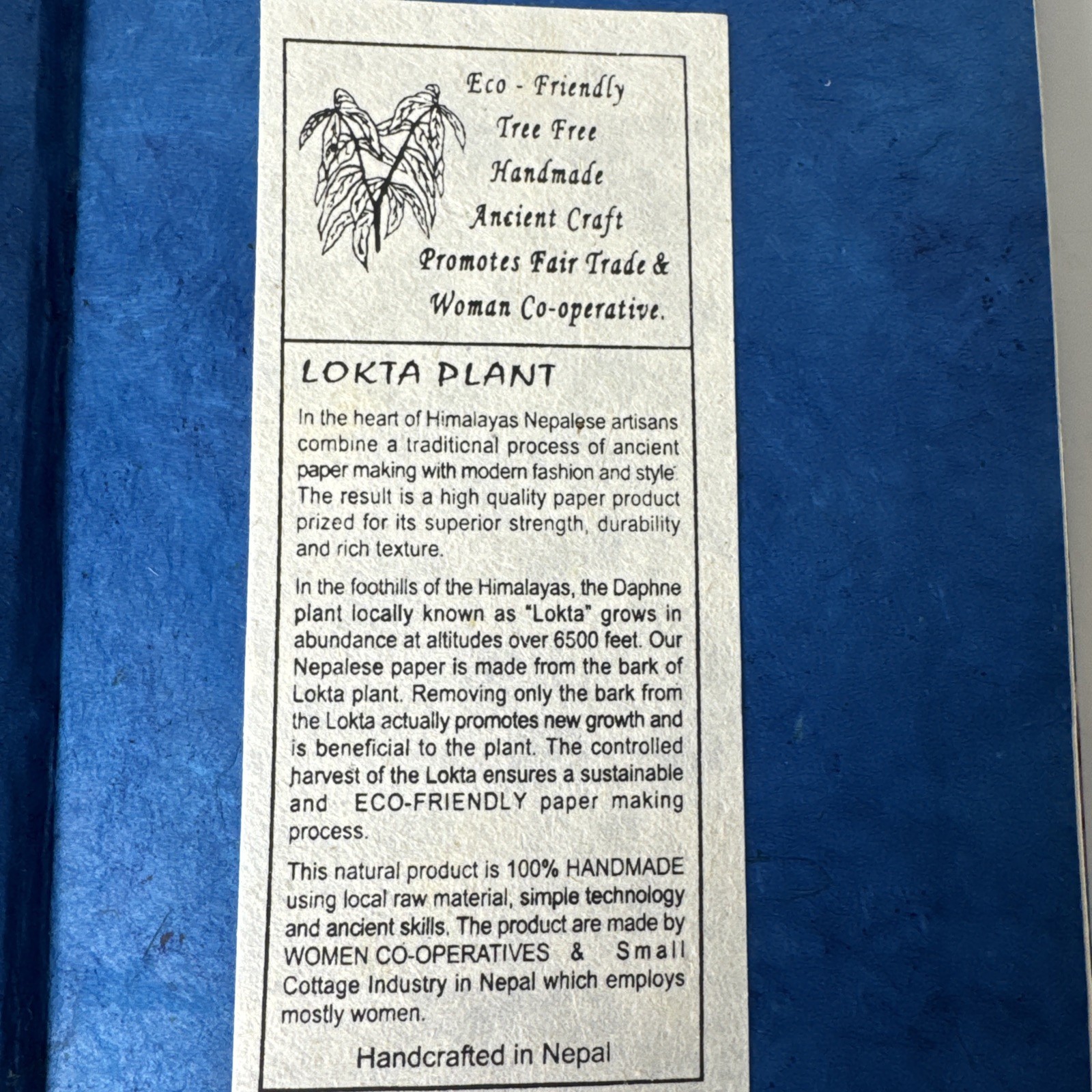 Blue Floral Journal Blank Diary Book Hard Cover Made From Lokta Plant from Nepal