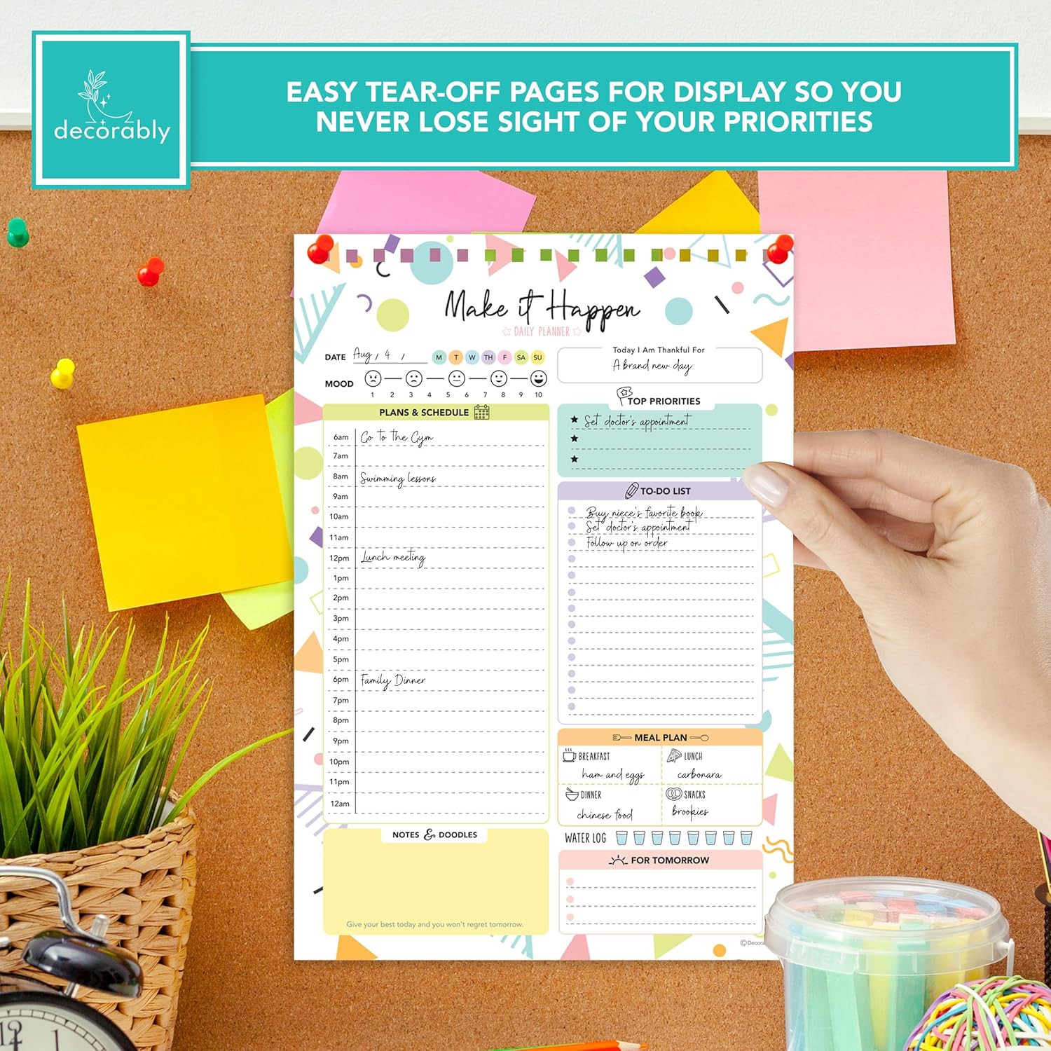 Decorably 52 Sheets Colorful Pastel Undated Daily Planner Pad – 6.5X10In Spring-