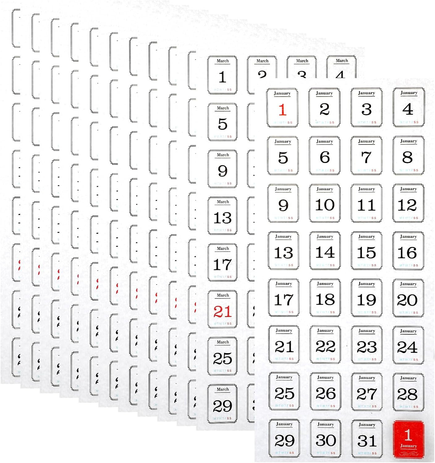 12 Monthly Calendar Stickers for Planners, Undated Calendars, Journals & Noteboo