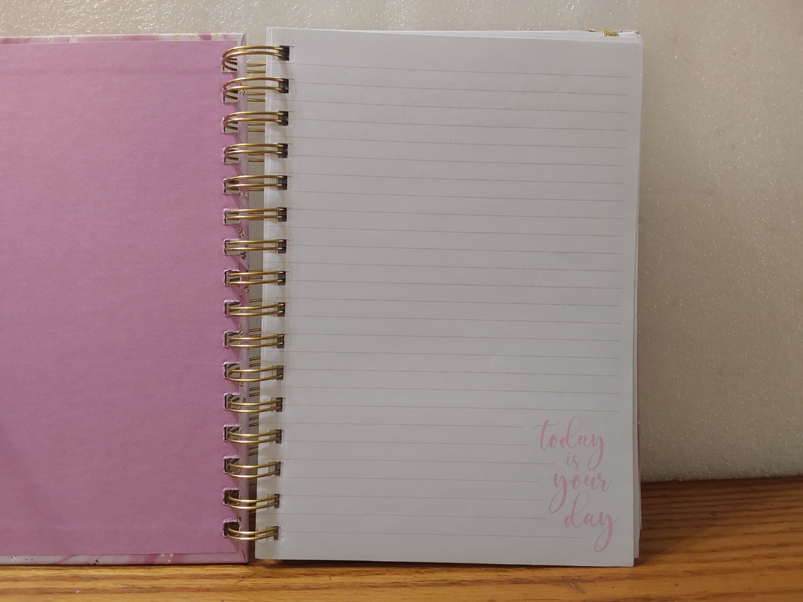 Today is Your Day Lined Journal Spiral Bound Pink Gold Marble Style 6×8.5