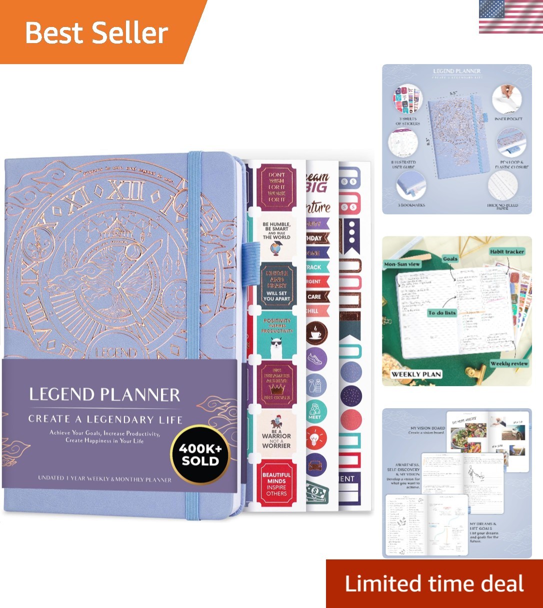 Legend Undated Weekly Planner – Goal Planner Journal & Organizer Notebook – A…