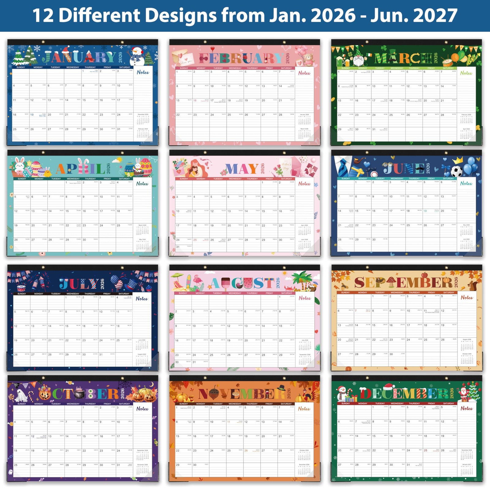 2026-2027 Desk Calendar – Runs from January 2026 to Multi