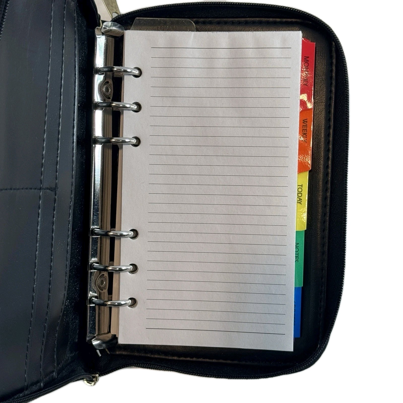 Vintage Y2K Black Faux Leather 6 Ring Planner Organizer Wallet Clutch Binder