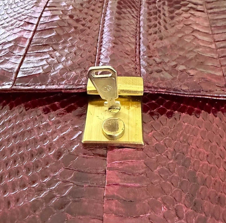 Vintage Snakeskin Portfolio Clutch Burgundy Large 15″ by 9 7/8″ For Laptop IPad