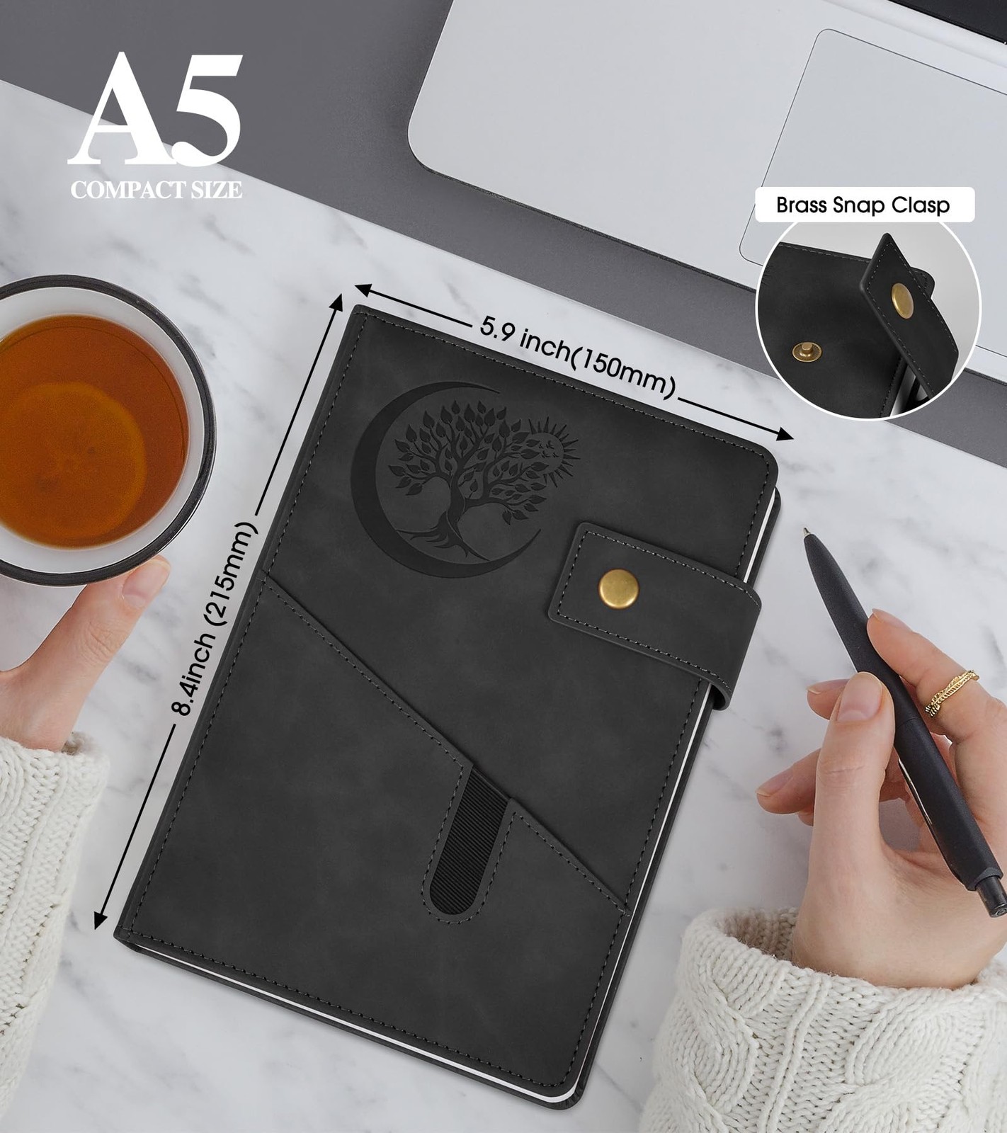 A5 Hardcover Leather Sketchbook – 200 Pages Blank Paper, Unlined Notebook