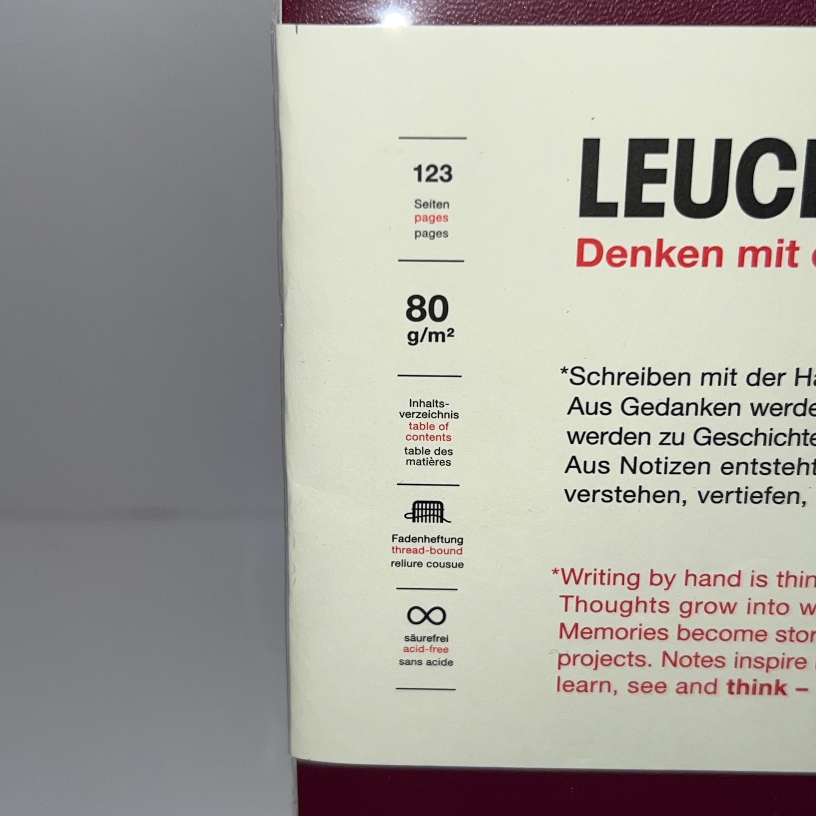 LEUCHTTURM1917 B5 Plain Notebook Softcover 80g – 123 pages – Port Red – Sealed