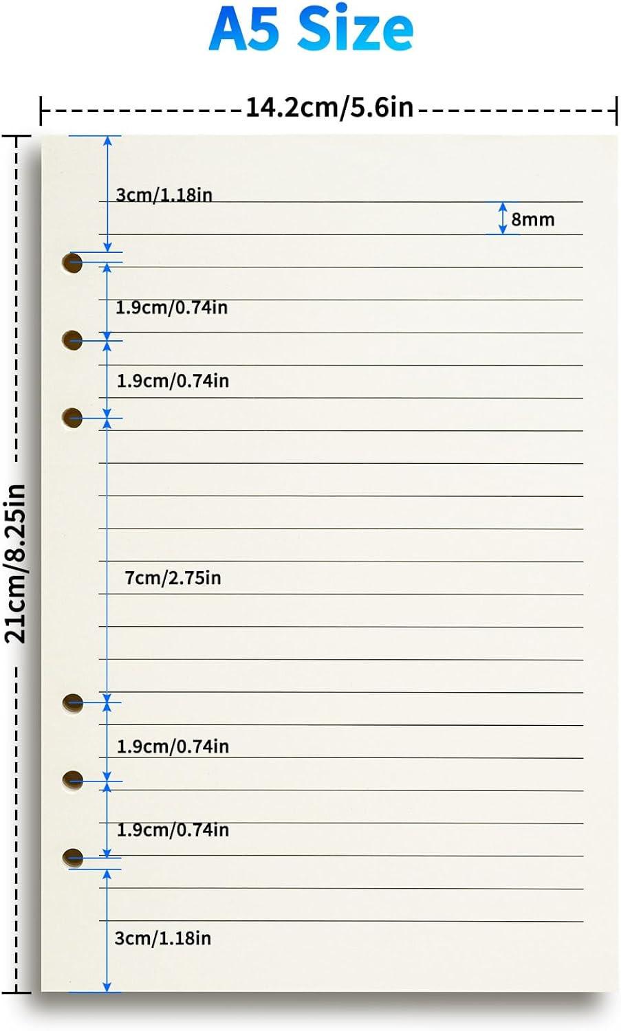2 Packs A5 Refillable Paper for 6-Ring Binders, Planner, Traveller Journal, Note