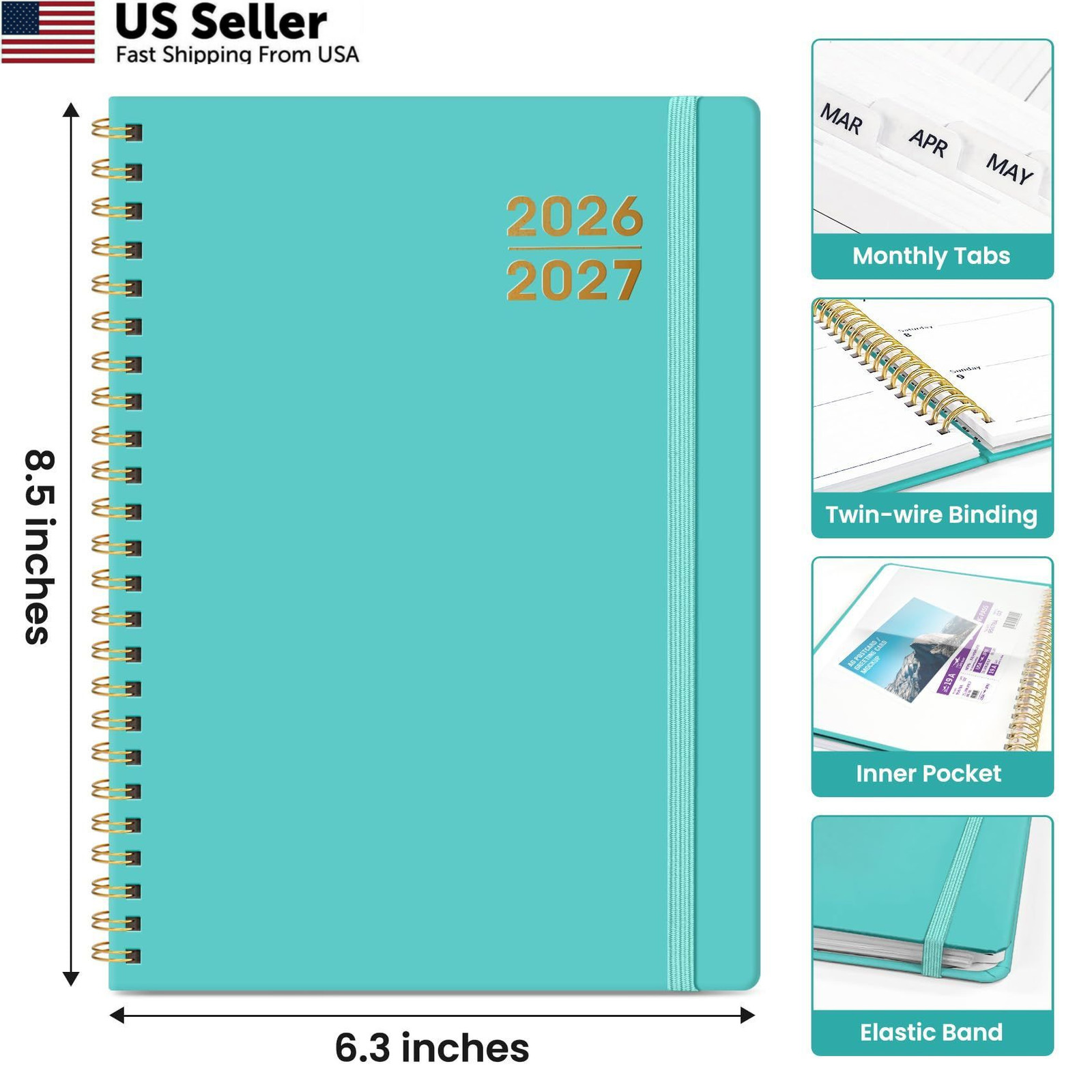 Planner 2026-2027 for Women & Men, Academic (6.3″x8.5″)a5, B-Aquamarine