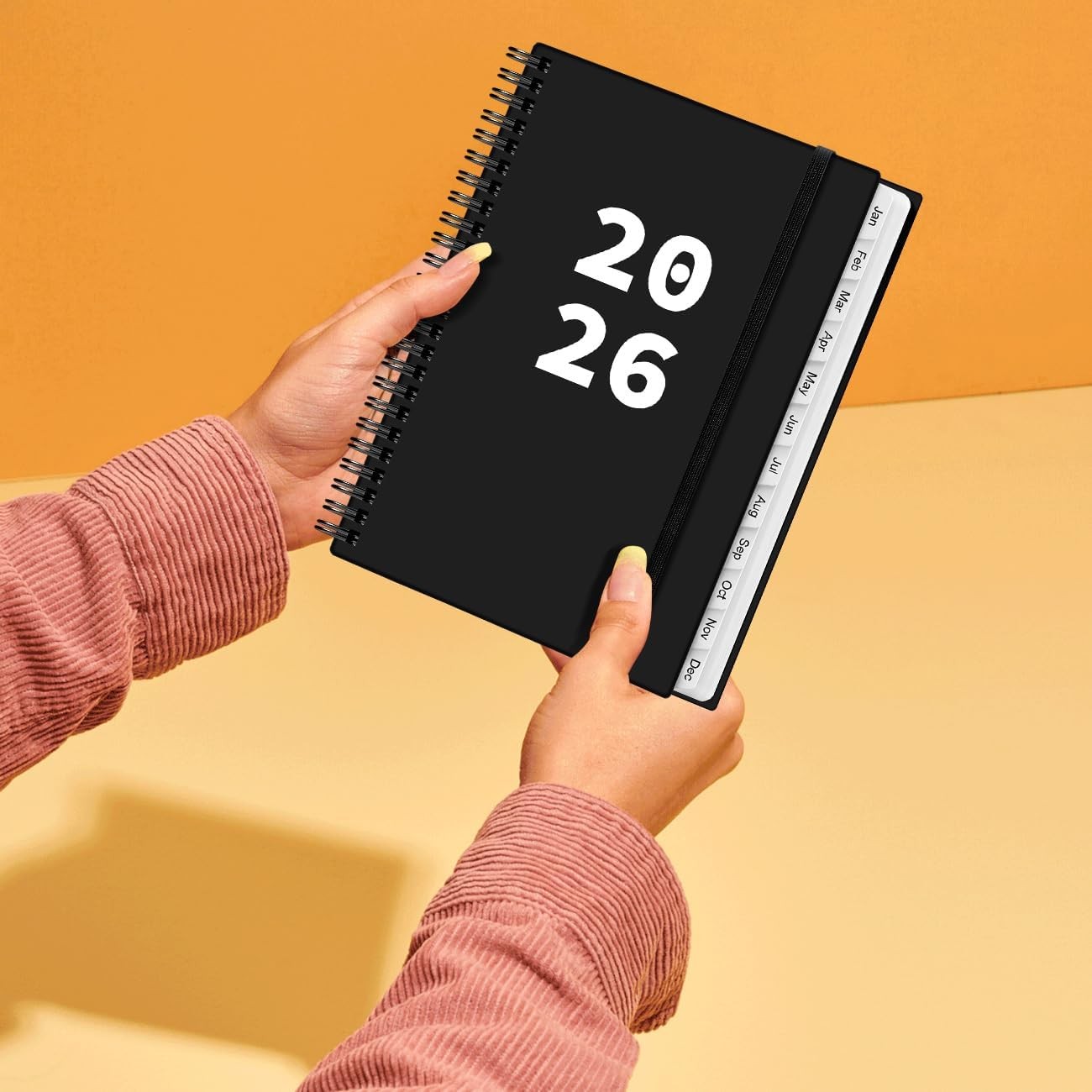 2026 Planner Jan-Dec Weekly Monthly Spiral Bound Tabs Pocket 6.4×8.5 Black