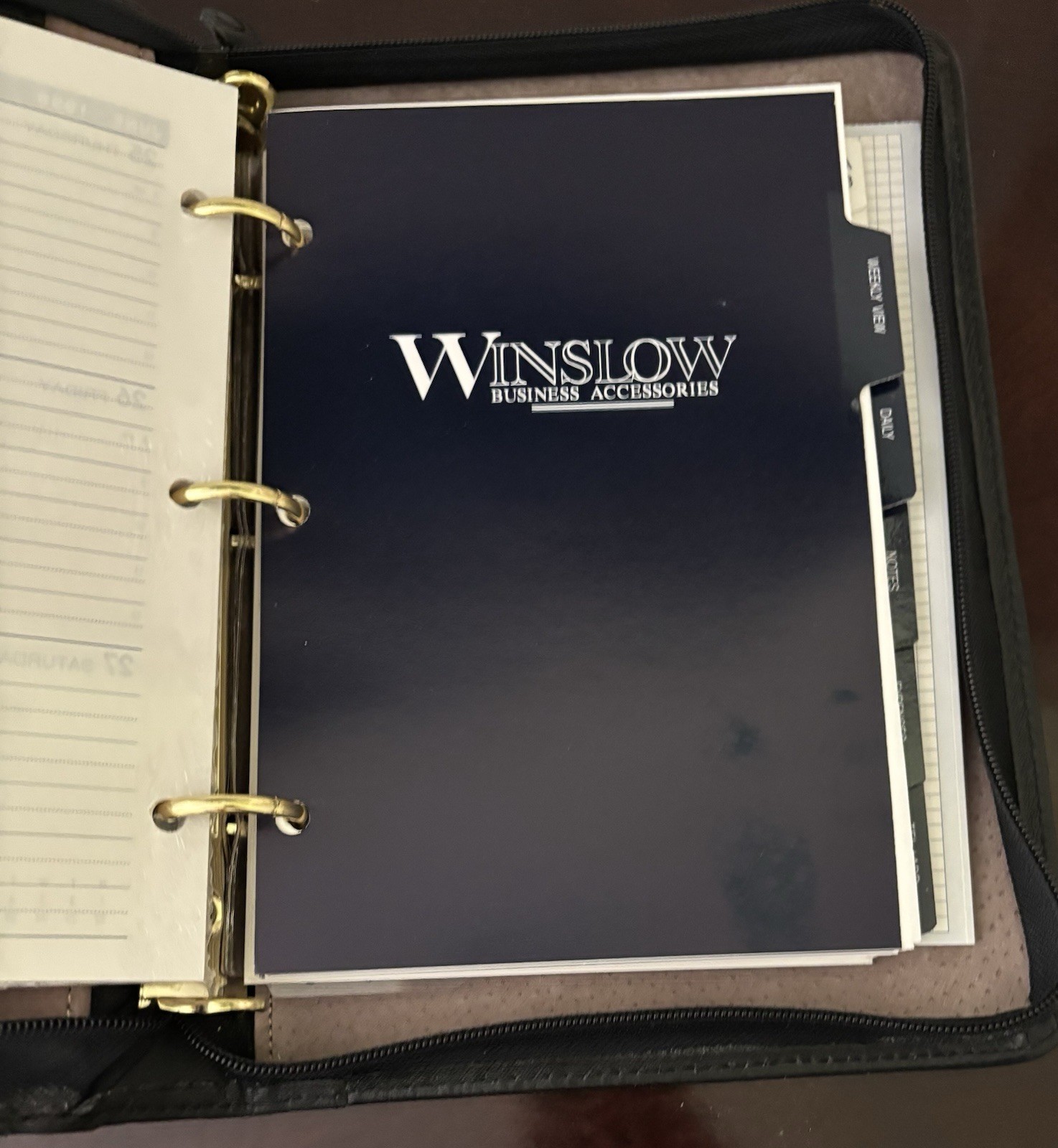 Vtg Winslow Business Planner Black 8×10 3 Ring 1997 Unused Inserts *BROKEN ZIP*