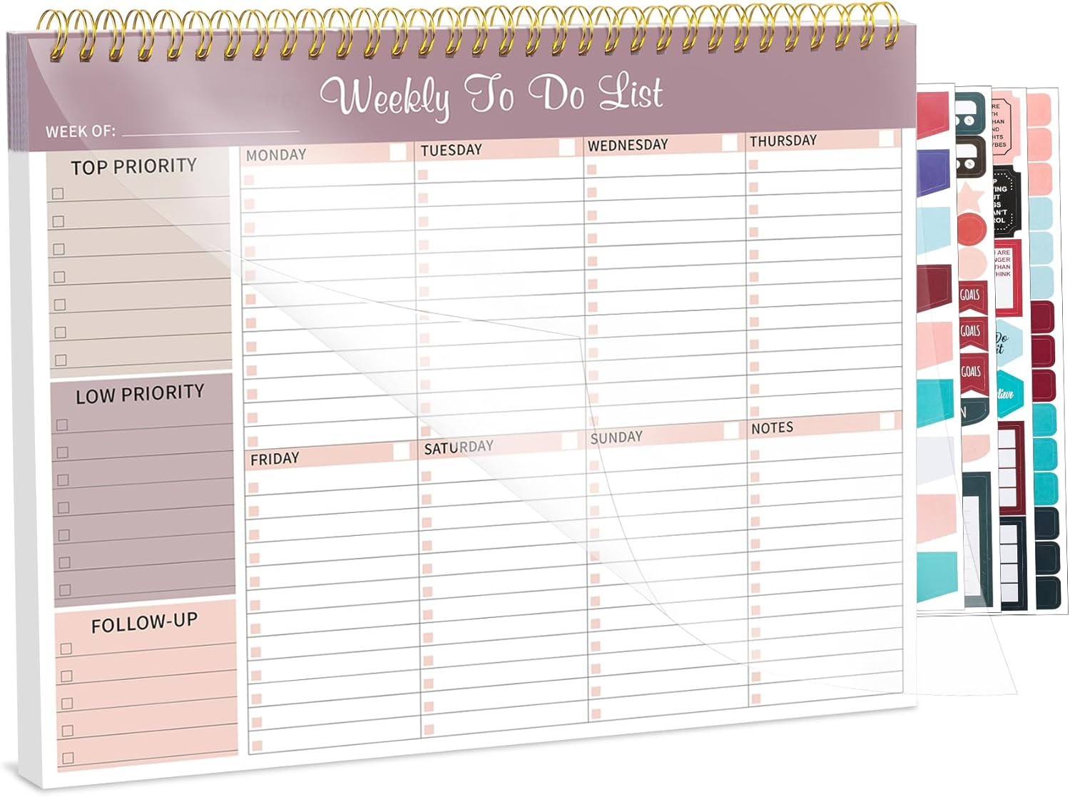 Weekly To Do List Notepad, 8.5”x11” Weekly Desk Planner with 52 Tear Off Sheet