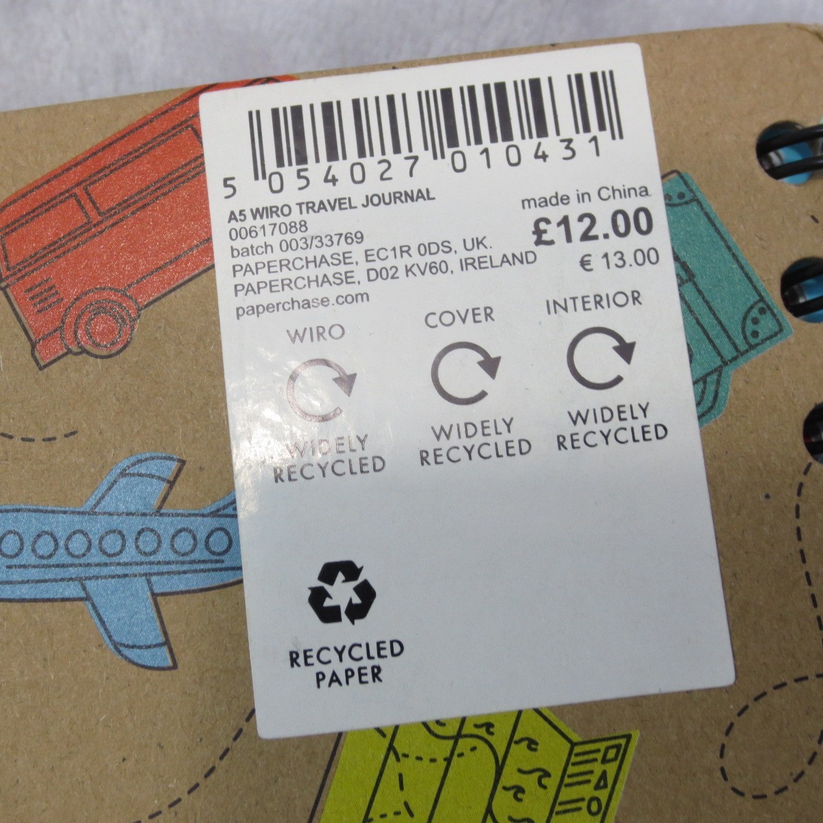 Paperchase World Travel Journal Recycled Paper Hardbound Souvenir Pockets NEW