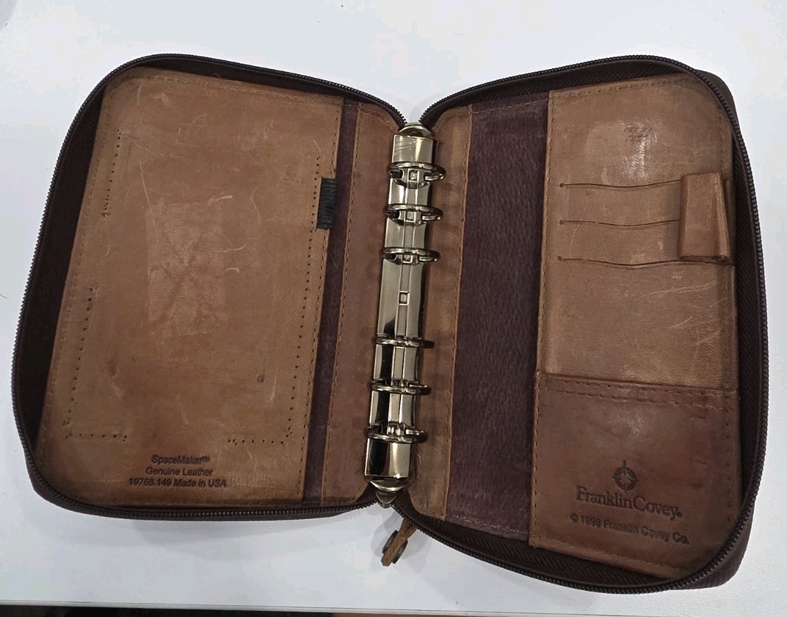 Vintage 1996 Franklin Covey 6 Ring Zip Around Genuine Leather Binder Made In USA