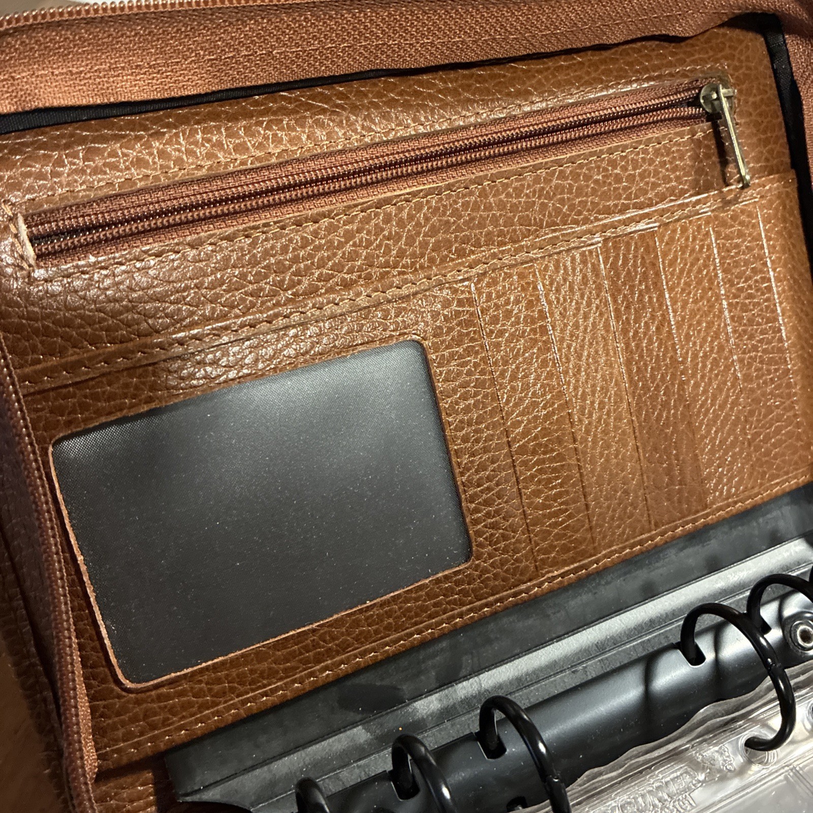 Boulder Ridge Leather Brown Binder Organizer Planner 6 Ring Zip Around Wallet A6