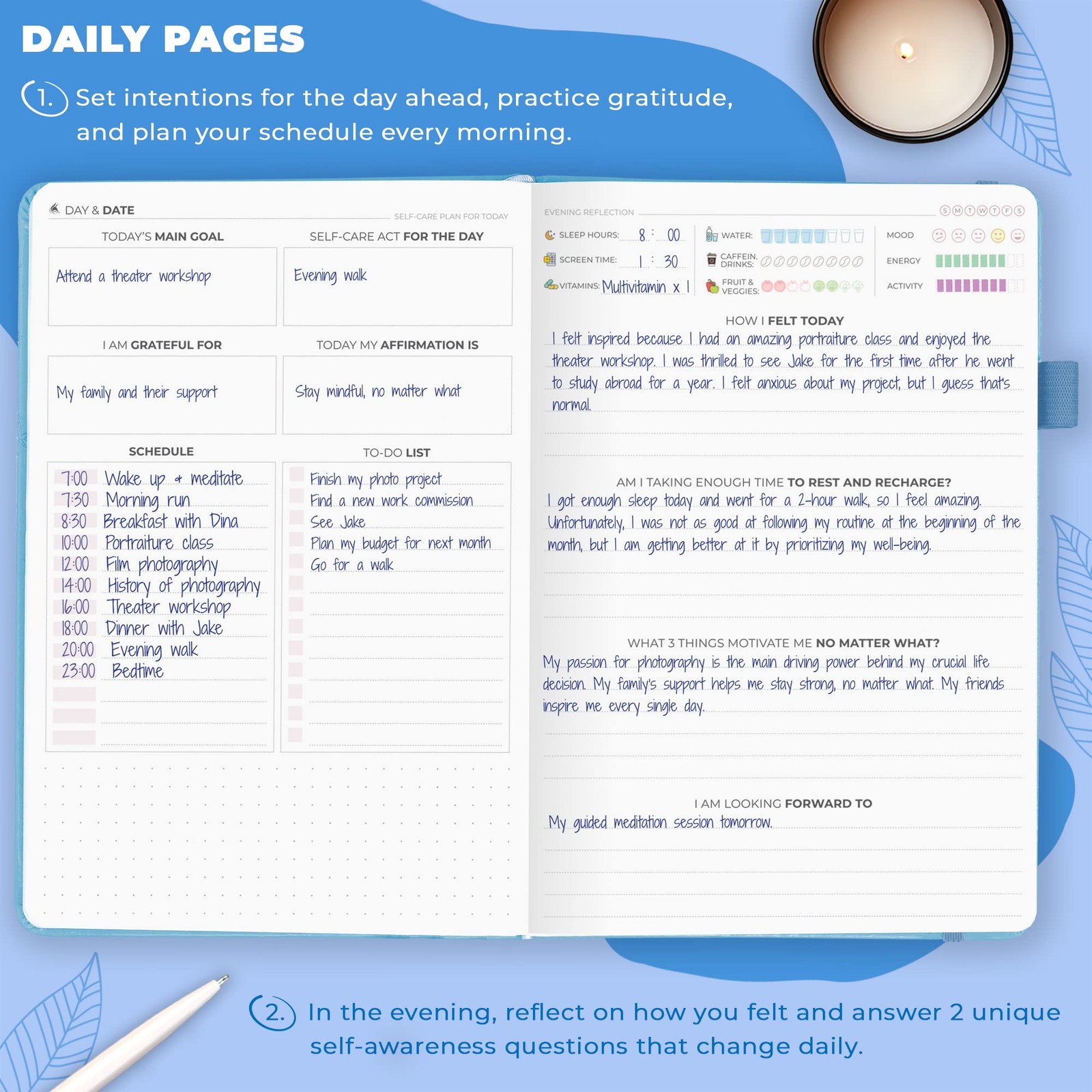 Clever Fox Self-Care Journal – Daily A5 (5.8” x 8.3”), Light Blue