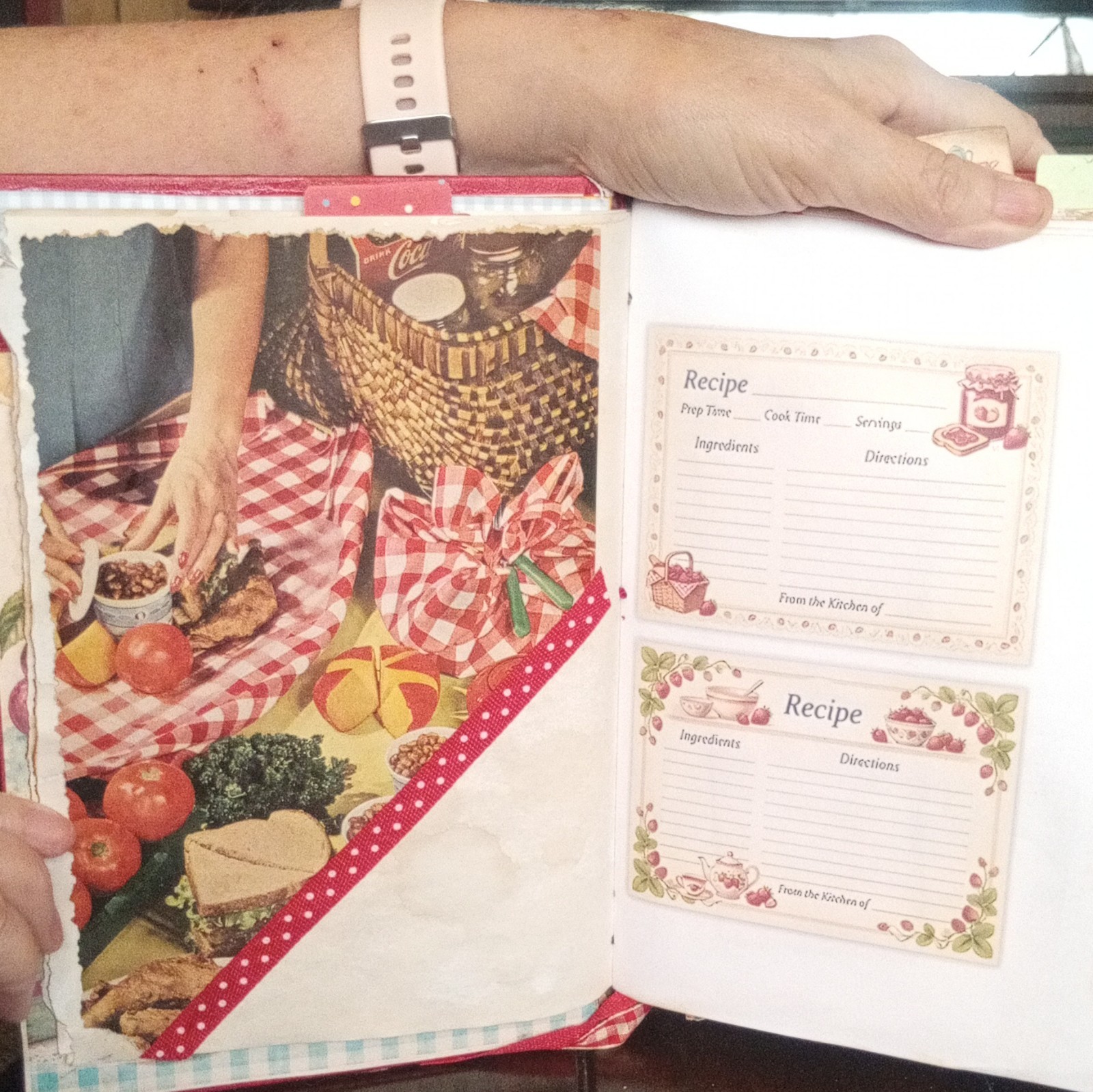 Handmade Kitchen Cookbook Recipe Junk Journal, Red Cover, Cards & Meal Pages