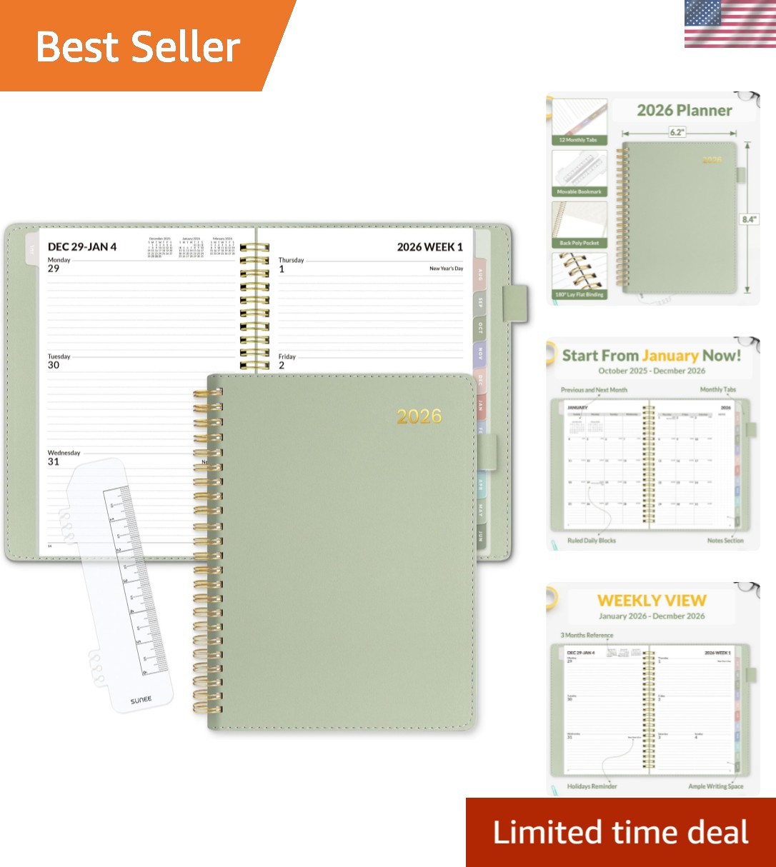 2026 Weekly & Monthly Planner 6.4″x8.5″- 12 January 2026 – December 2026, L…