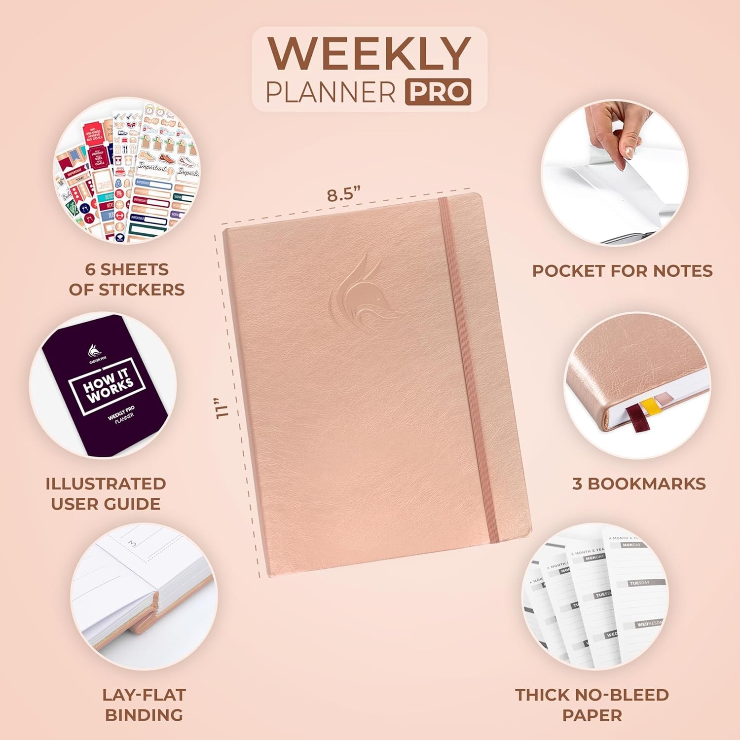 Undated Weekly & Monthly Planner – 8.5×11″ – Rose Gold