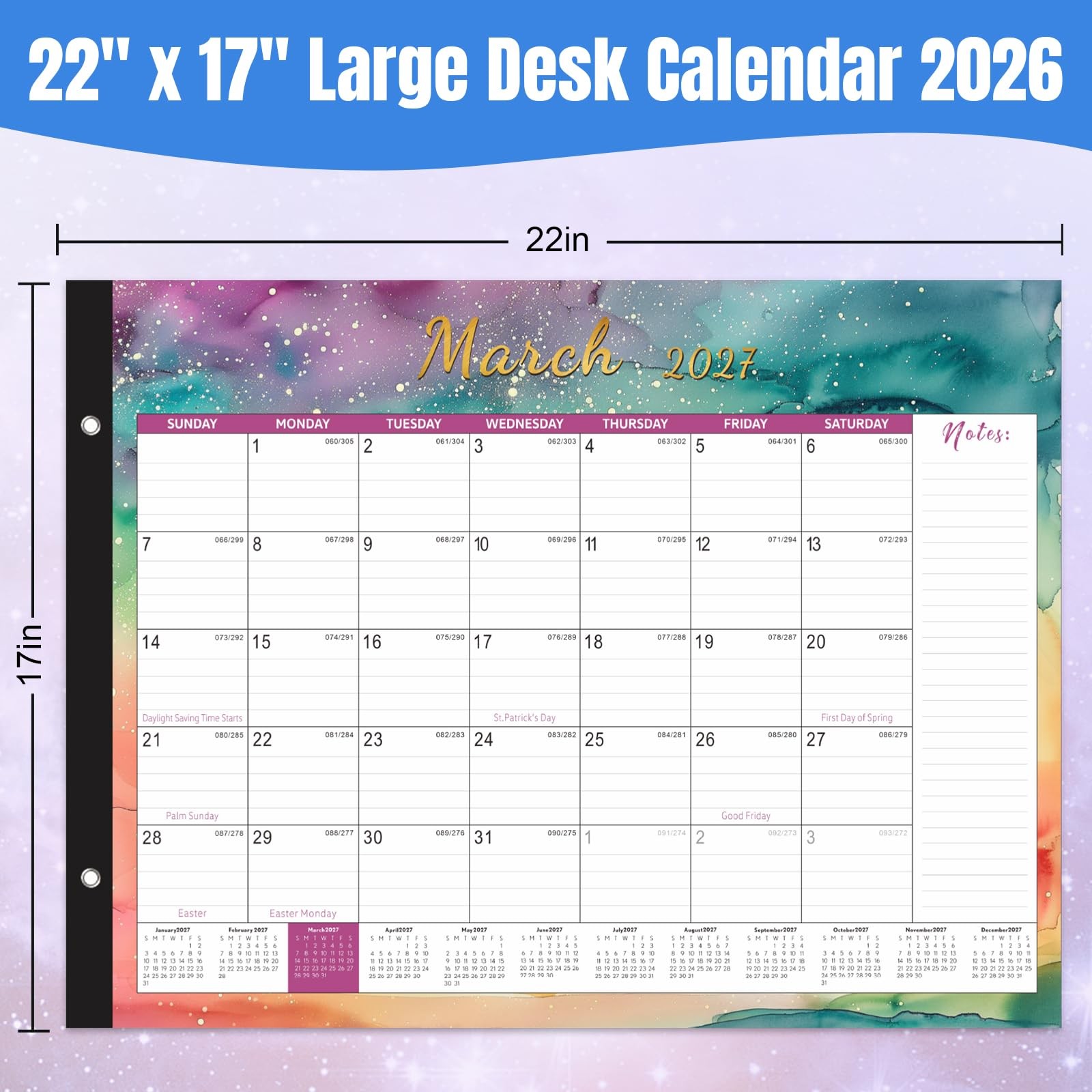 Gannyfer Desk Calendar 2026 – 18 22″ x 17″(Oct.2025 – March.2027), Colorful