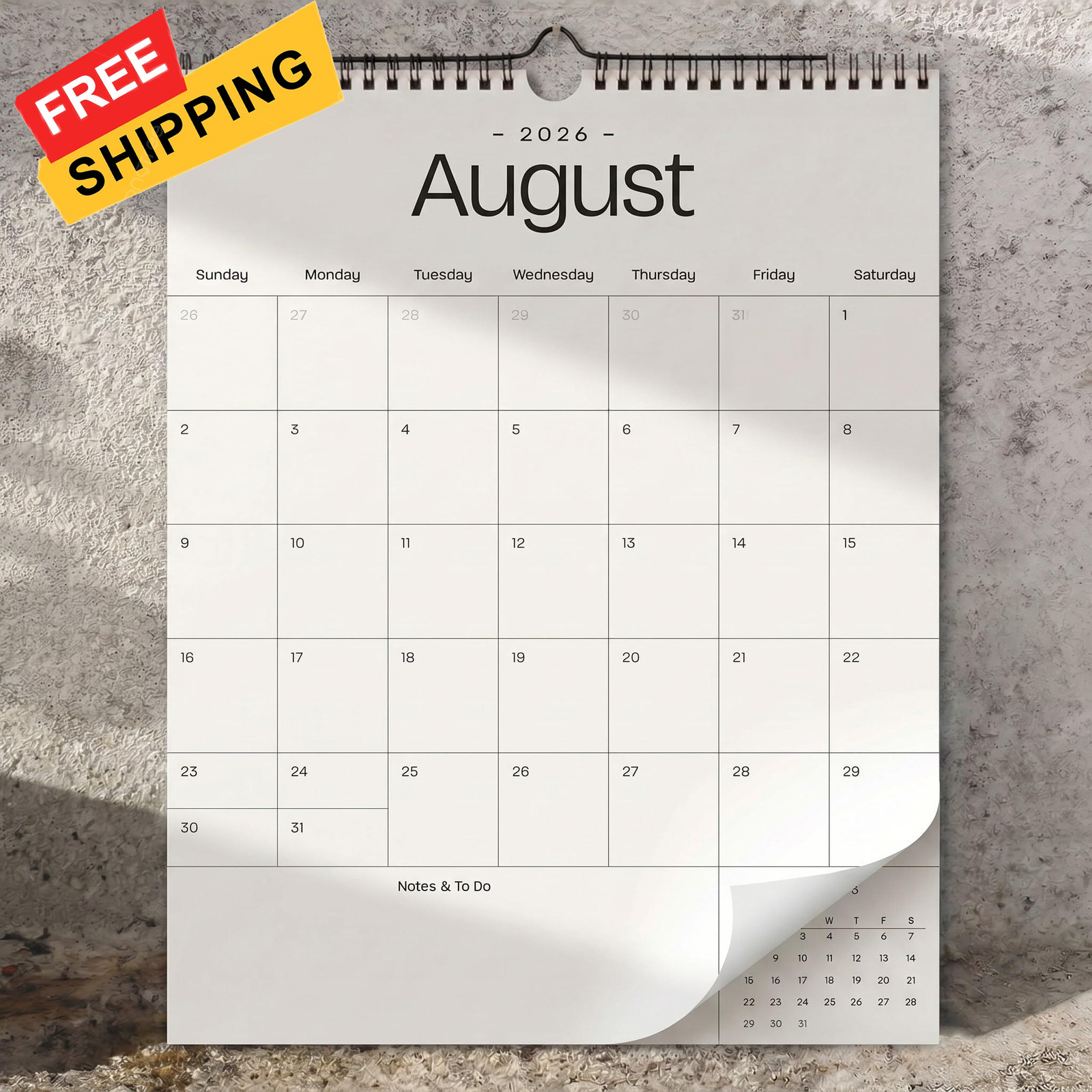 Beautiful 2026 Wall Calendar – Runs from January 2026 until July 2027 – Beige