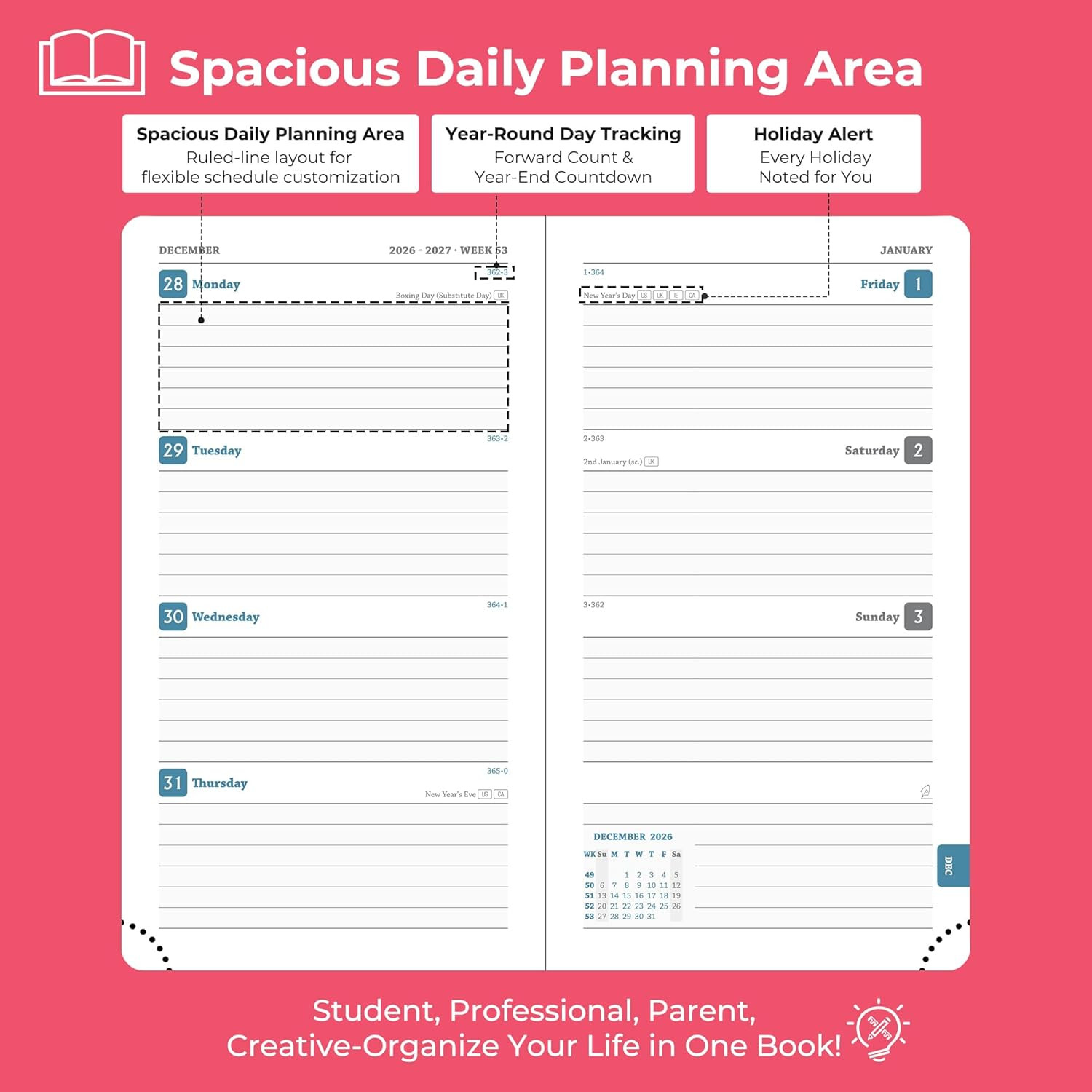 Planner 2026-2027 Daily Weekly and Monthly,6.5″X3.75″,18 Months Spiral Bound Cal
