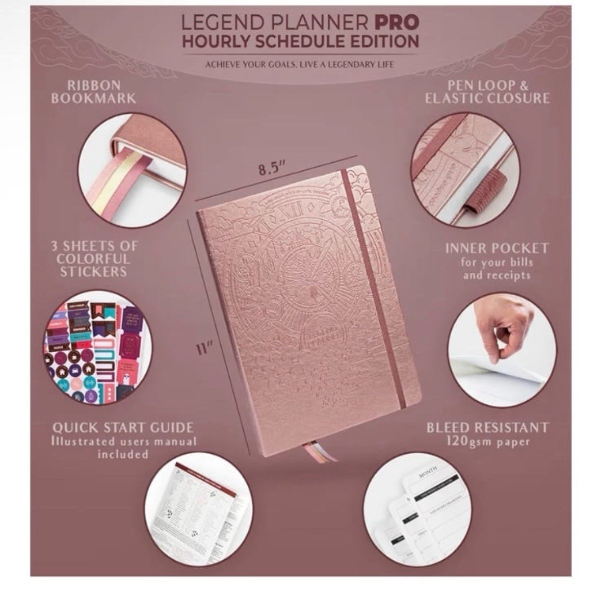 Legend Planner | 2026 PRO HOURLY Weekly Planner Set | 8.5×11 Rose Gold | SEALED