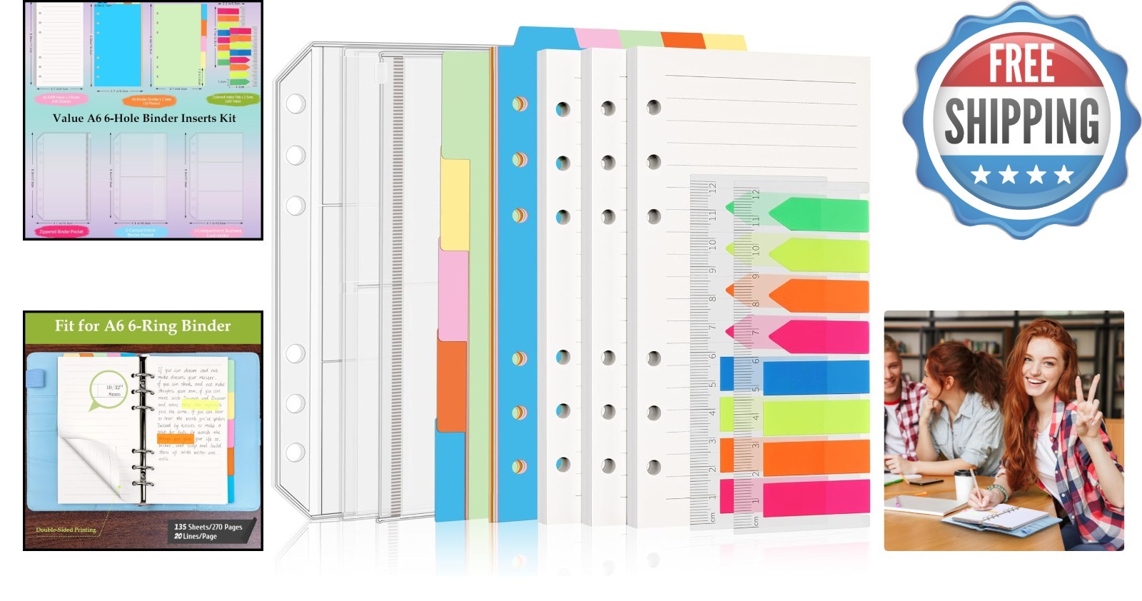 Versatile A6 Planner Inserts: 135 Lined Sheets with Binder Pockets & Dividers
