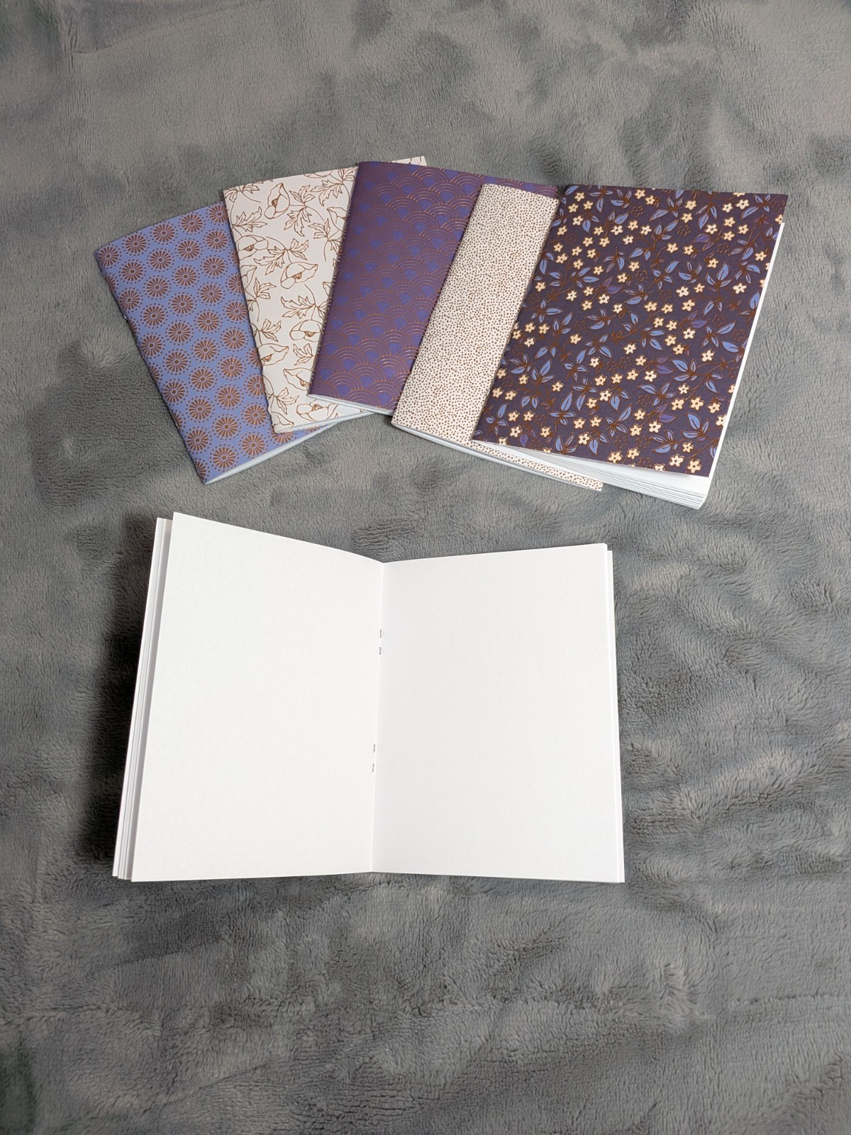 Set of 6 Handmade Blank Pocket Notebooks Approx. 4.5×5.5 Purple & Gold Foil Set