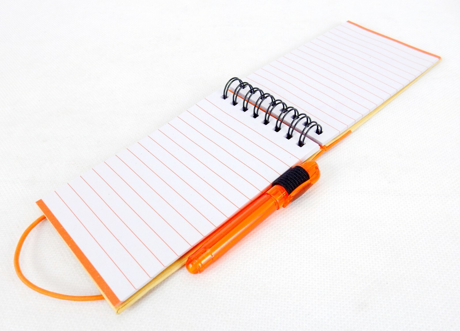 Mini Pocket Jotter Notebook & Pen, Orange, Spiral Bound, Elastic Closure, #MP778