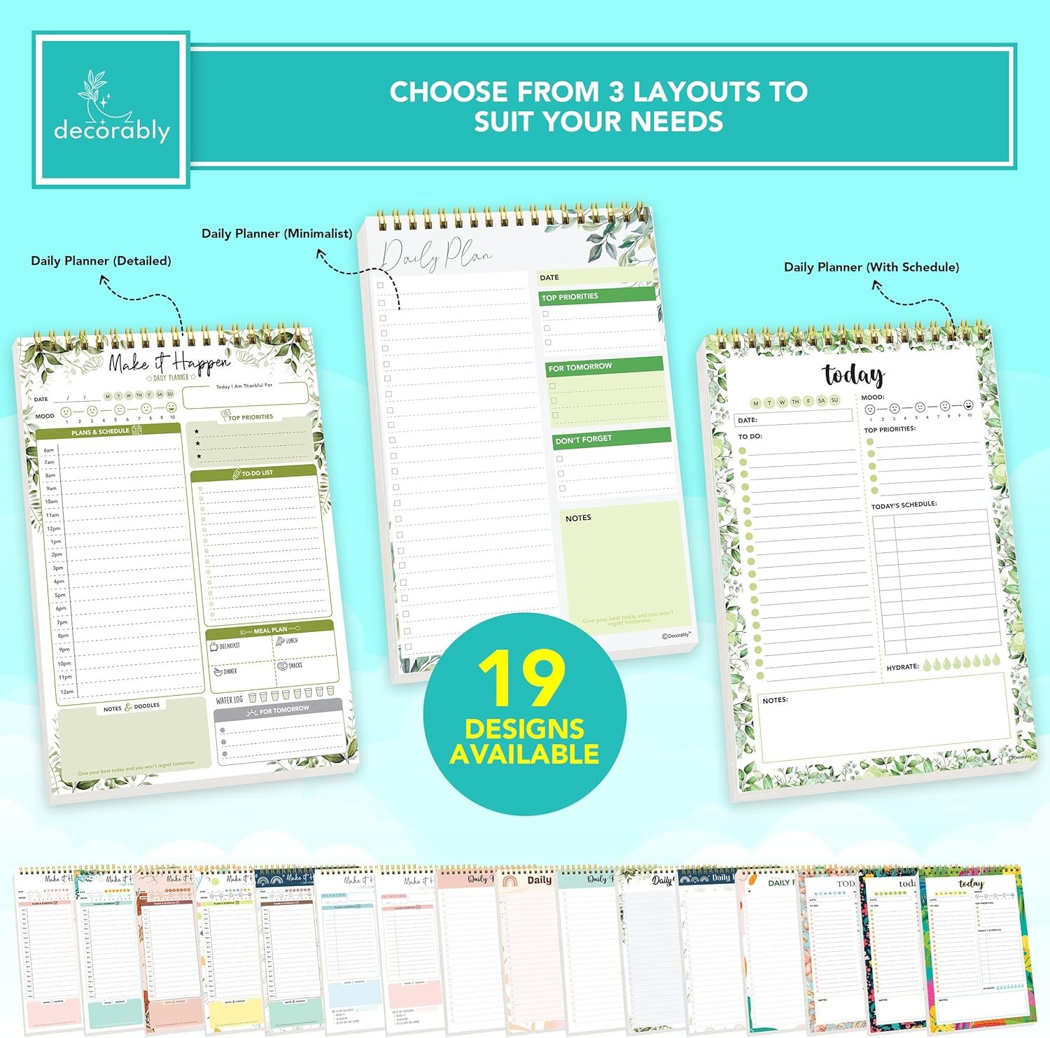 Decorably 52 Sheets Greenery Undated Daily to Do List Notepad with Water Tracker