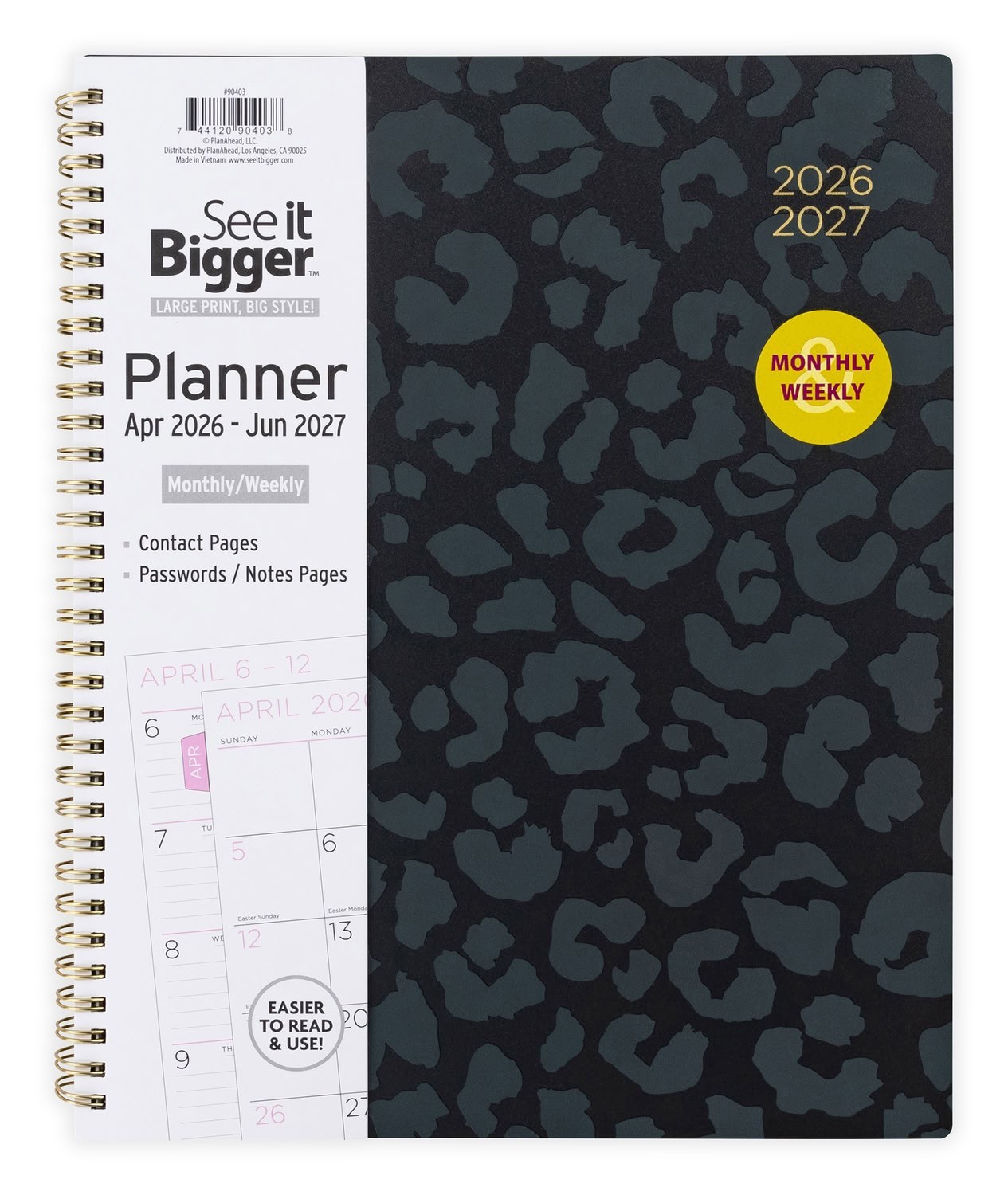 See It Bigger M/W Planner Large 9 x 11.25 Inch Black 15-Month Apr 2026-2027
