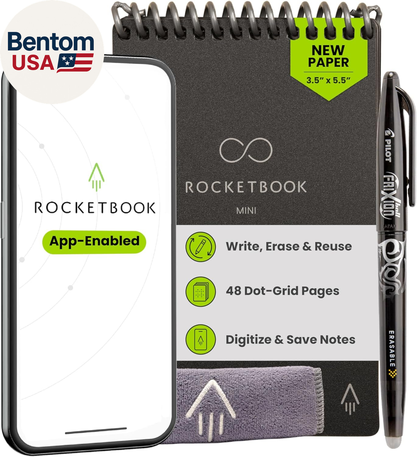 Mini Reusable Smart Notepad, Pocket Size On-The-Go Notebook, 3.5X5.5, Black (Pac