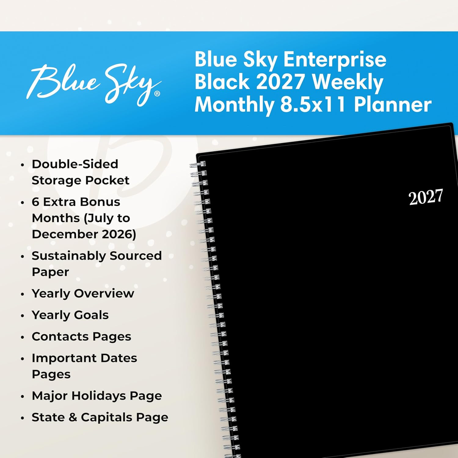 Blue Sky 2027 Weekly and Monthly Planner Calendar, Includes January 2027 – Decem