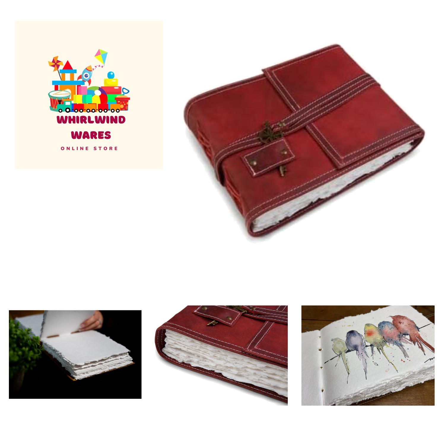 Red Leather Watercolor Journal – 8×10 – Genuine Leather Art Journal with Hand…