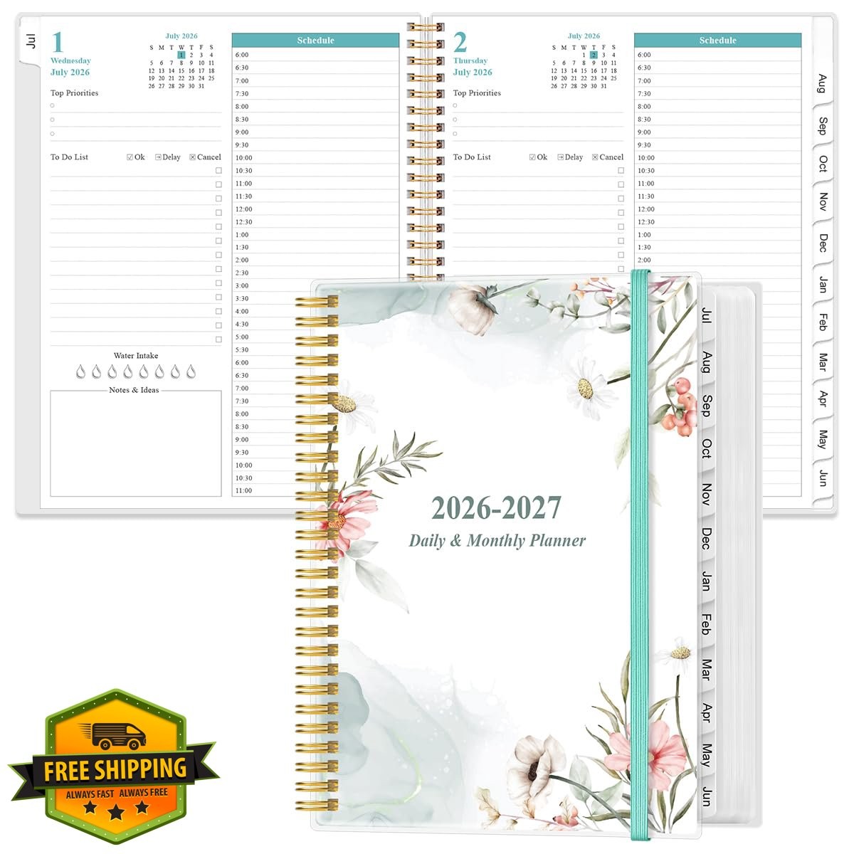Yaridar 8.5″x11″ Pink Flowers Planner 2026-27