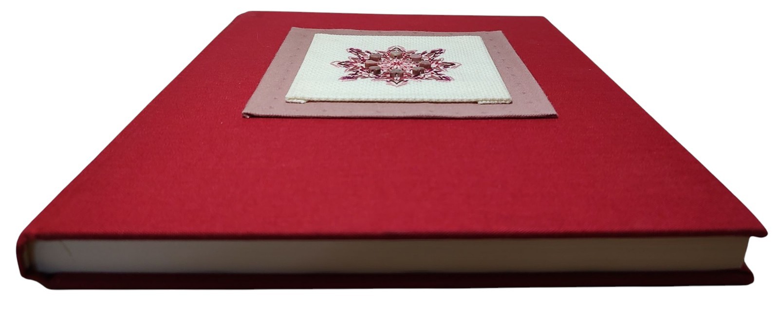 Hardcover Journal Red With Completed Textured Counted Cross Stitch Cover SEE