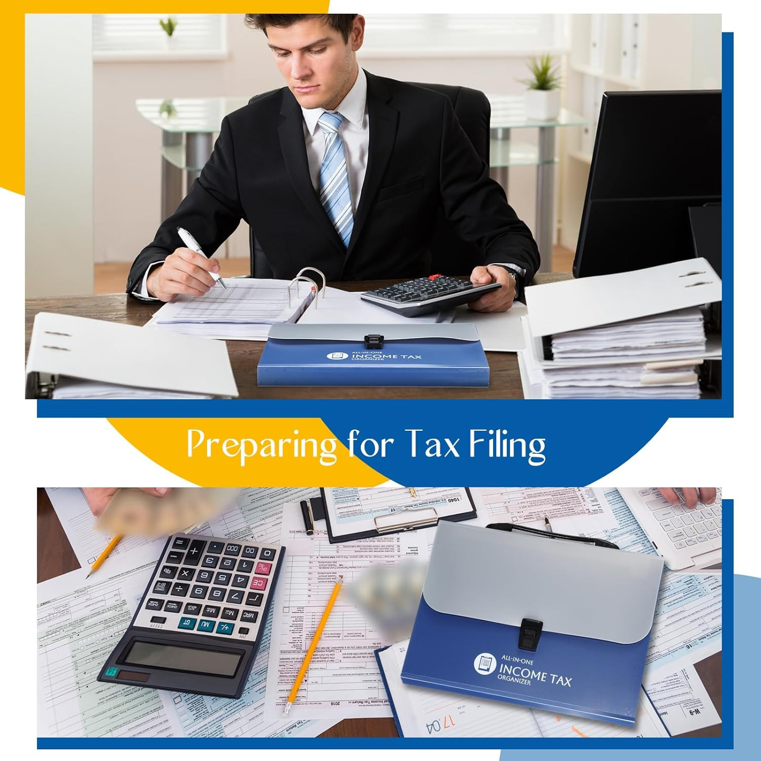 Tax Document Organizer with 13 Pockets, Portable A4 Expanding File Folder (Blue)