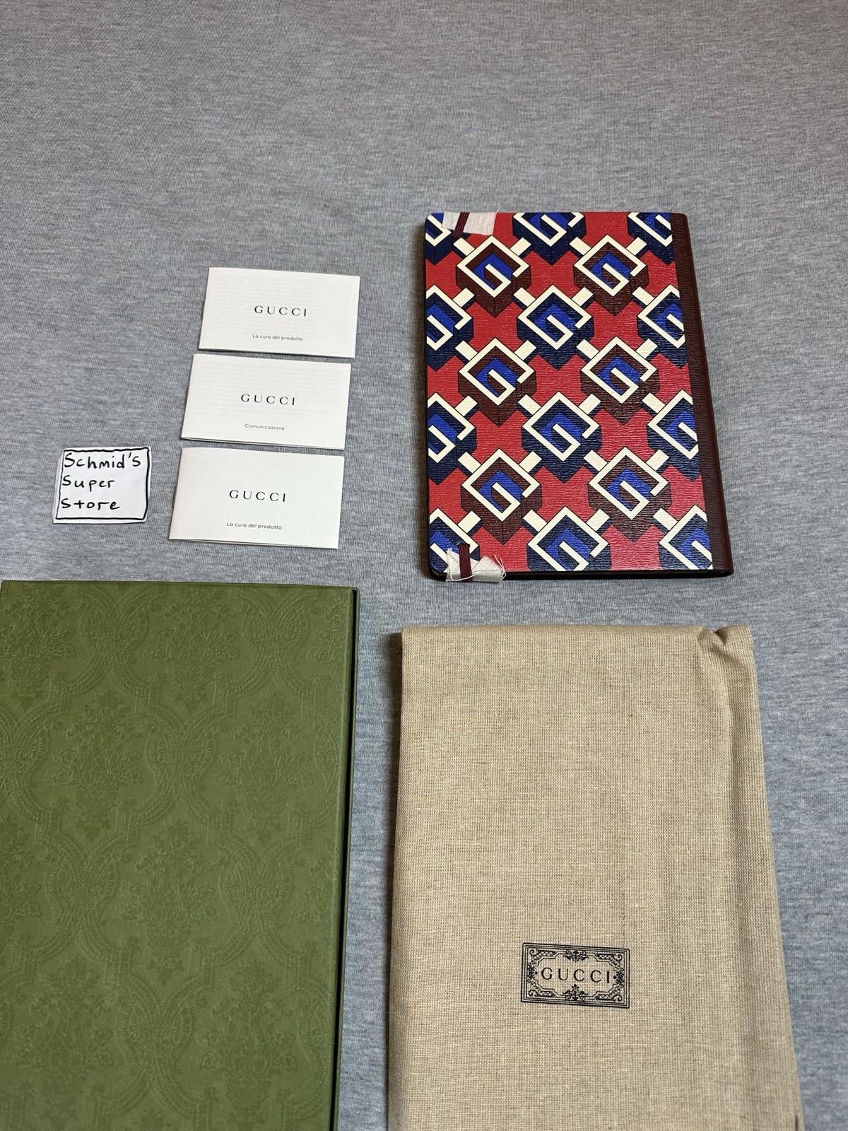 Authentic Gucci Luxury Notebook Journal Geometric G Red Blue New With Gift Box