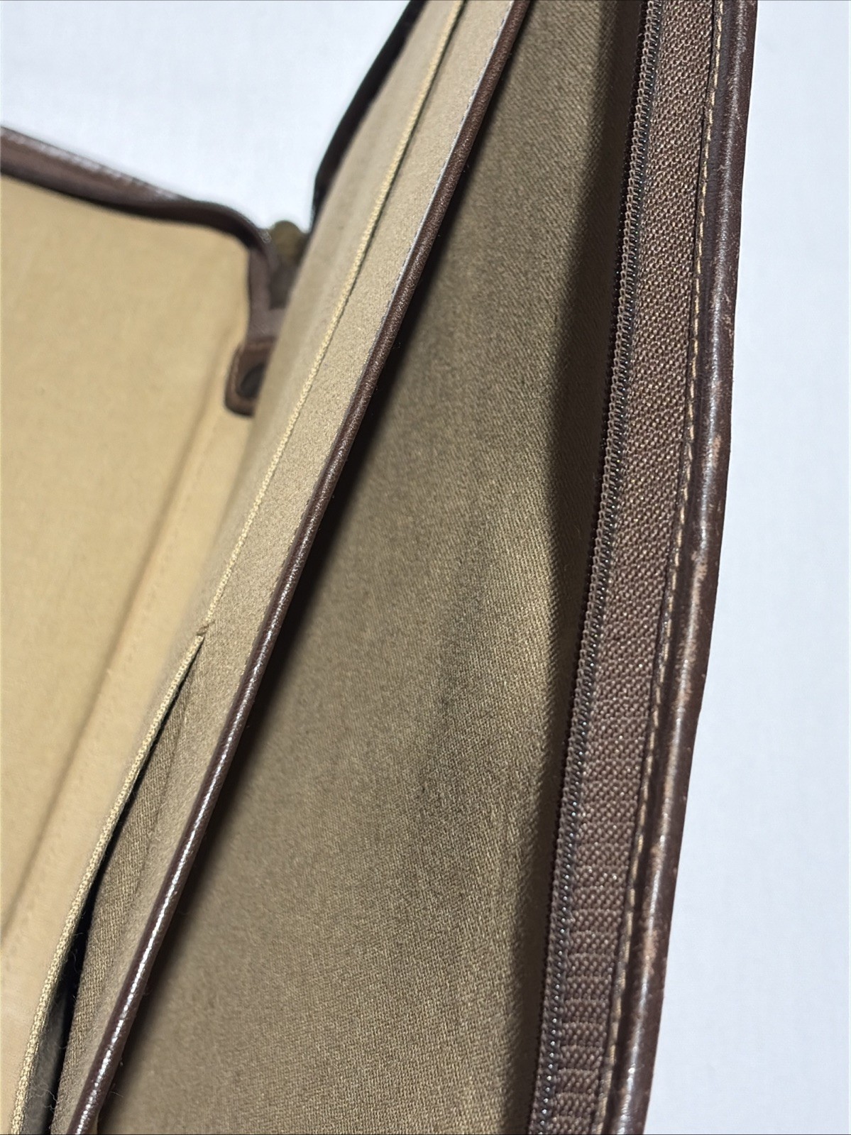 Vtg Liz Claiborne Portfolio Organizer Case Paisley Brown Leather Trim Zip -F430