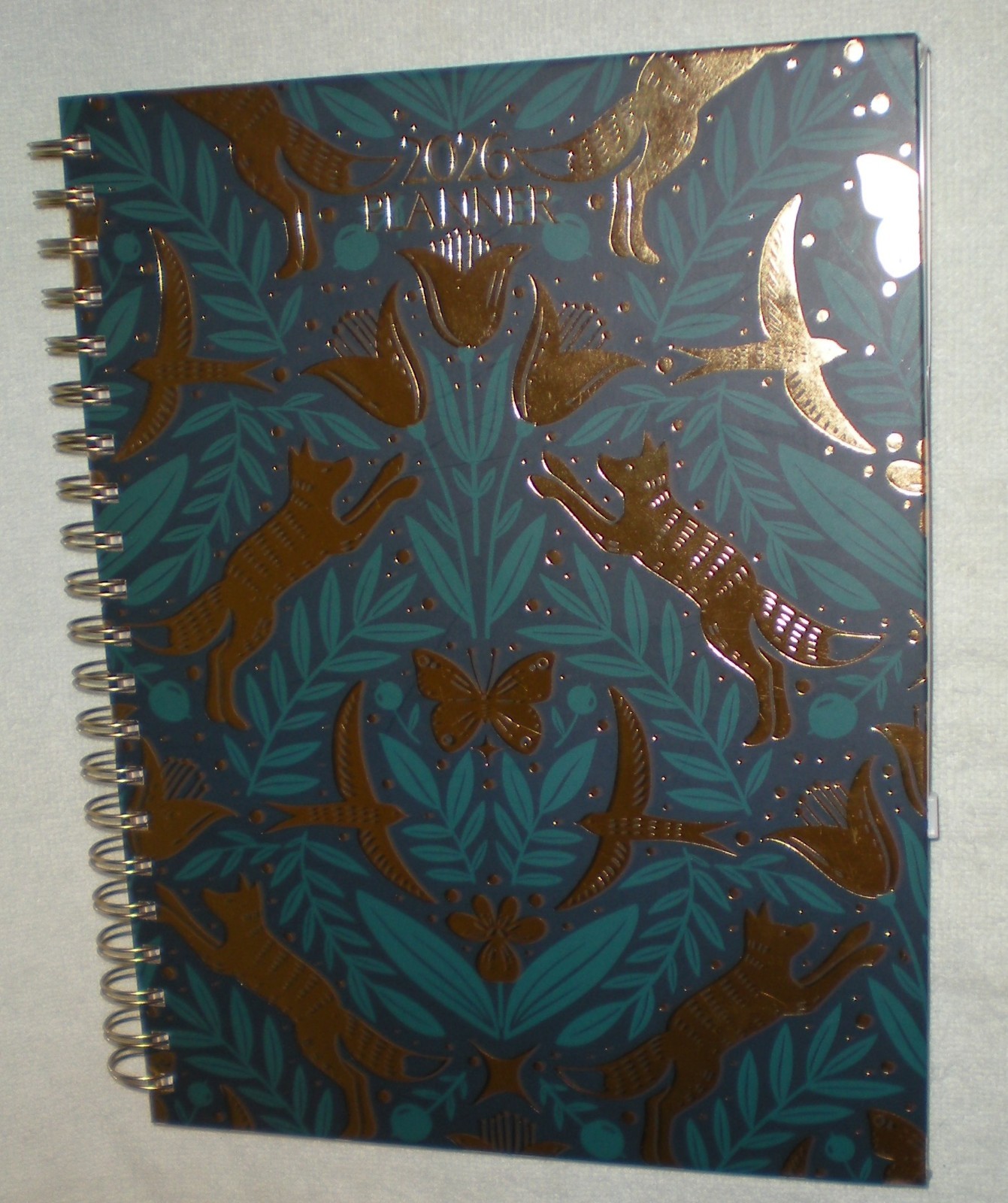 Recollections 2026 Planner 8.5×11 Blue Gold Foil Cats Birds Butterfly Mountain