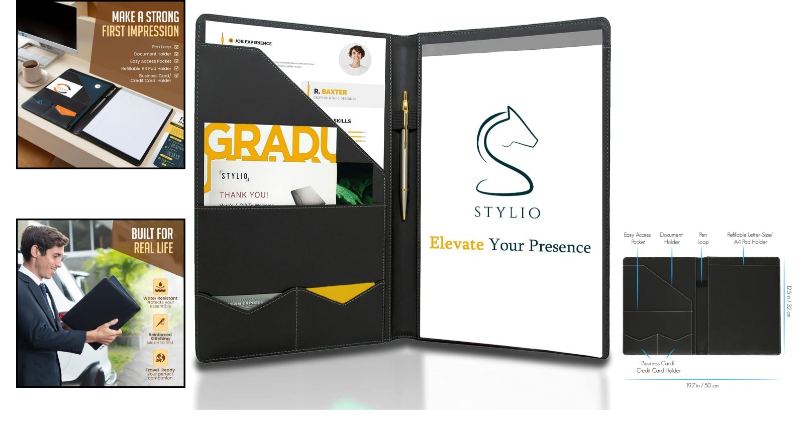 Elegant Padfolio Portfolio Organizer with Letter-Sized Notepad – Faux Leather