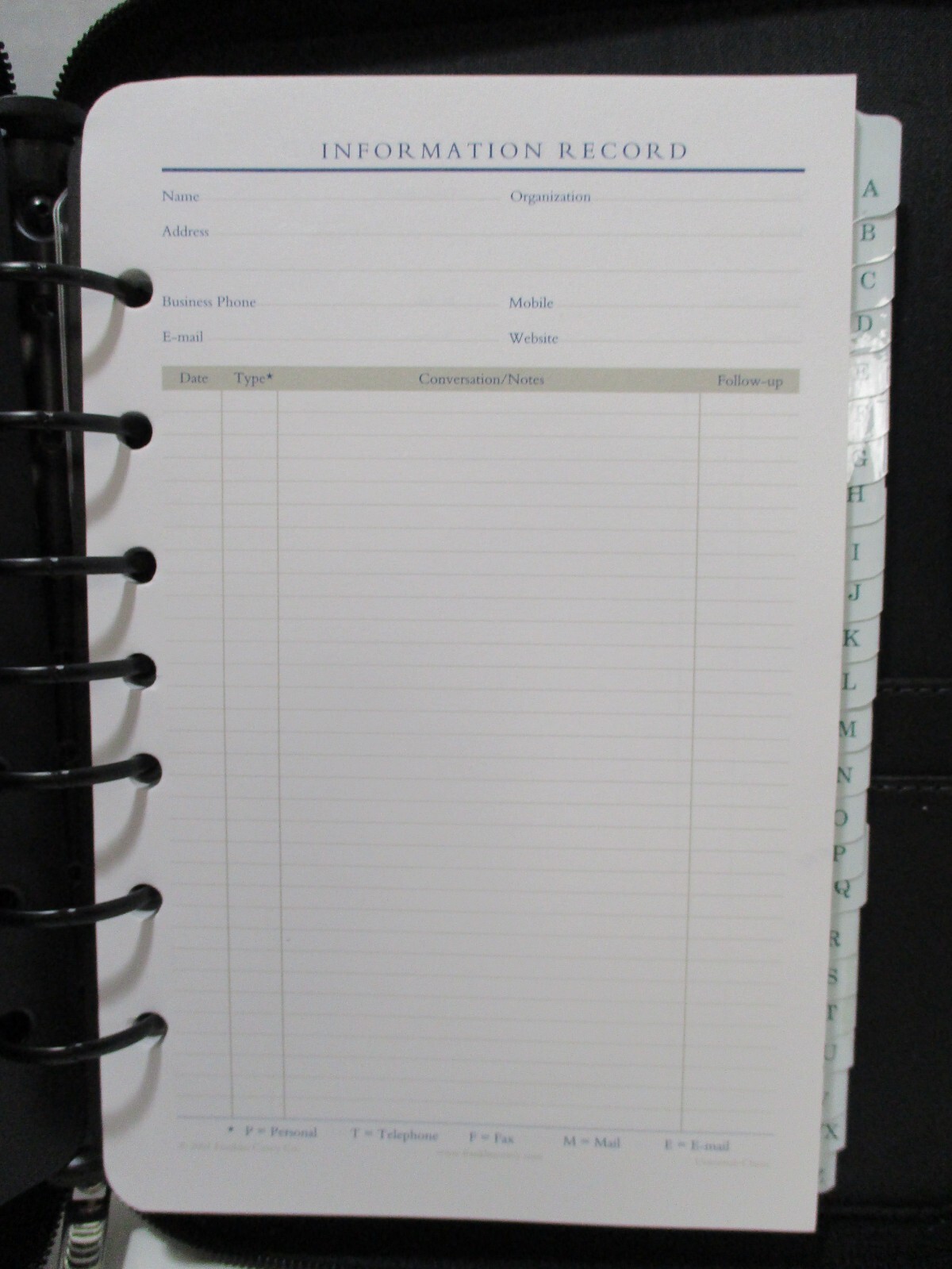 Franklin Covey Leather Planner Black Hard Cover with Zipper 7.5″ X 9.5″ 1996