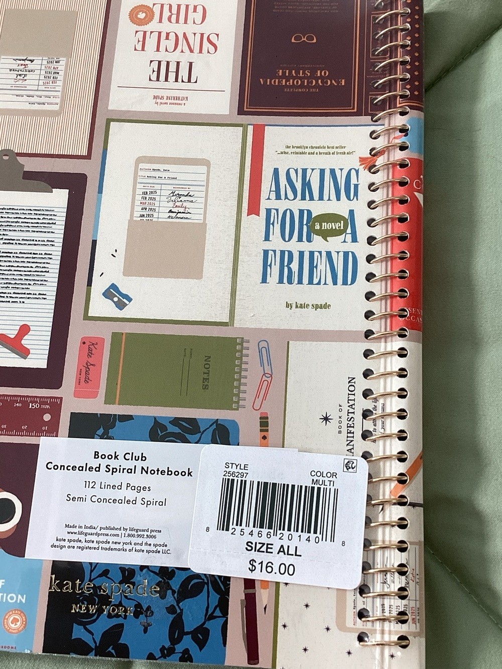 Kate Spade Book Club Semi Concealed Spiral Notebook 112 Lined Pages