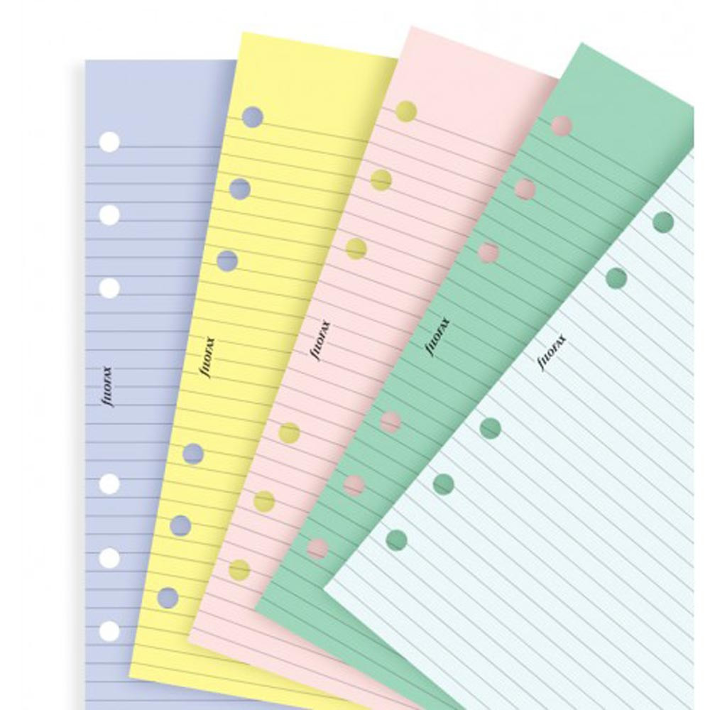 Filofax Personal Assorted Coloured Notepaper Plain &Ruled Refill Insert 130502 J