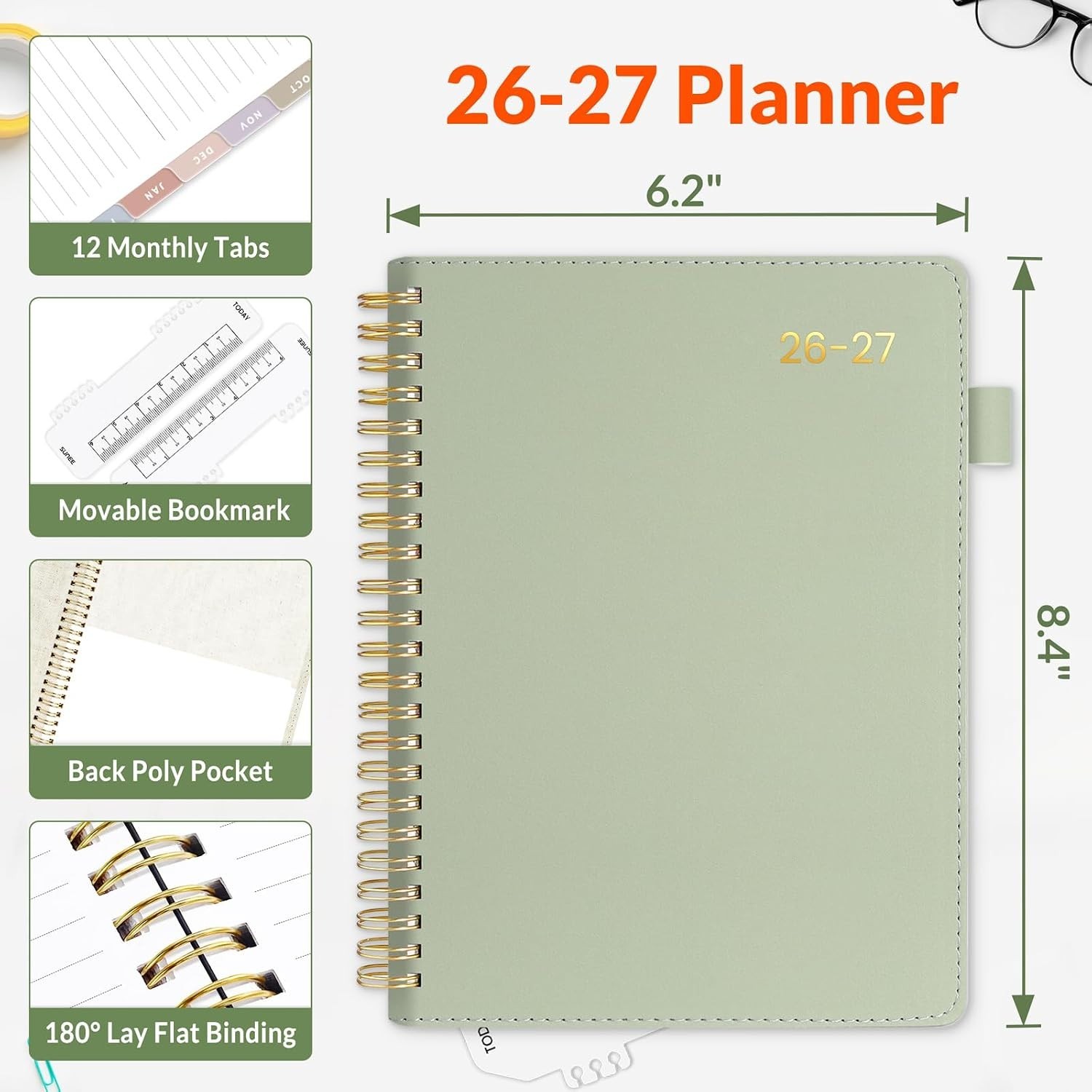 Leather Student Planner 2026-2027 Weekly Monthly Calendar 6.4×8.5