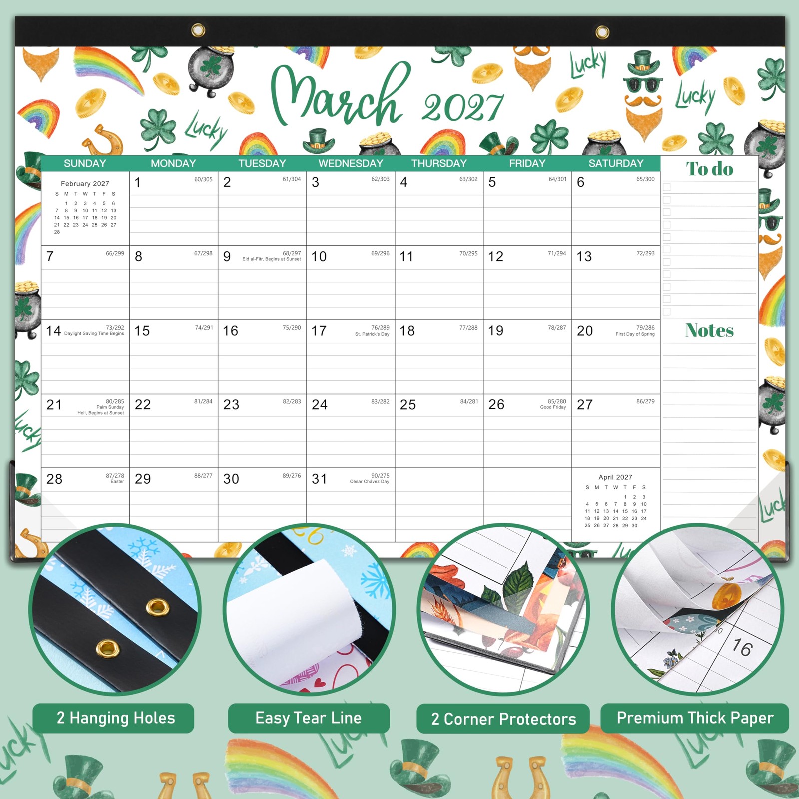 Desk Calendar 2026-2027 – July 2026 – December 2027, 17″ x 12″, Multicolored