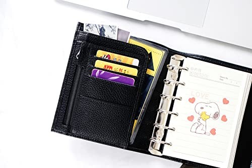 Genuine Leather Planner Binder Organizer 30mm Ring Pebble Black Refillable