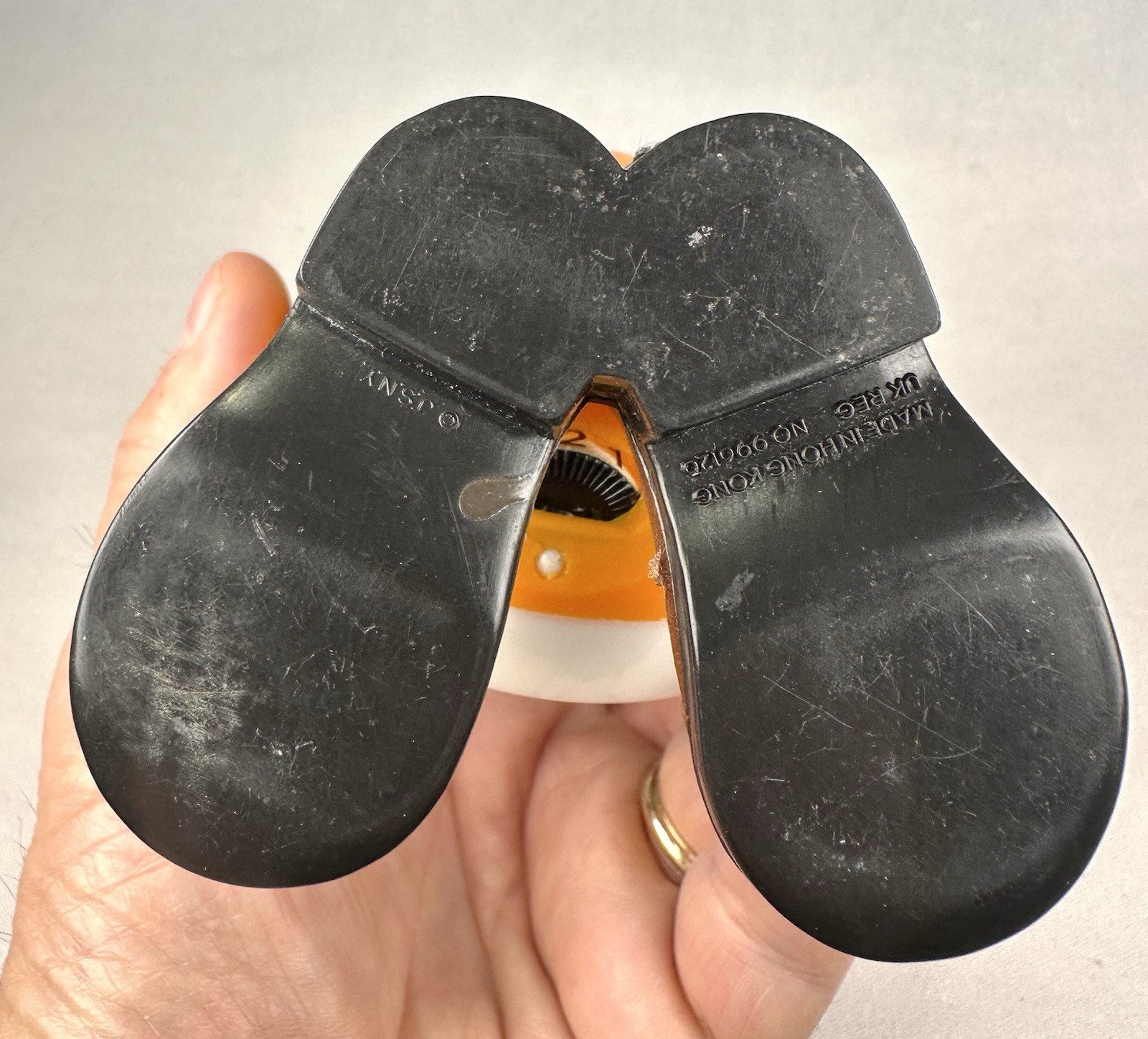 Vintage JSNY Perpetual Desk Button Flip Calendar Orange Ball On Boots Hong Kong