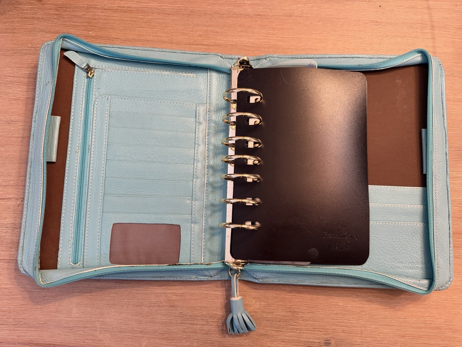 Franklin Covey Leather Binder Tiffany Blue Tassel Seven 7 1.25”silver Rings Rare
